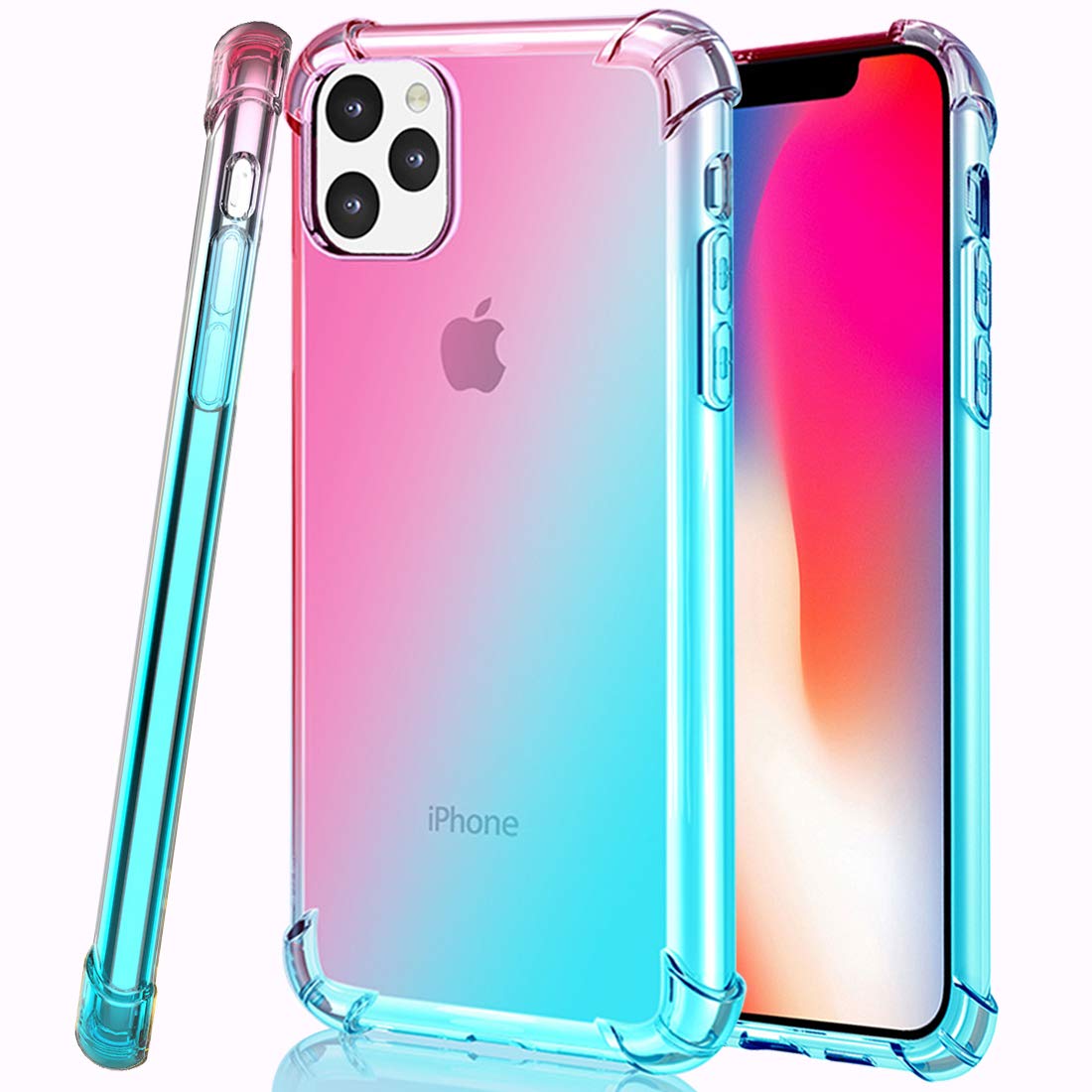 Clear Cute Gradient Shockproof iPhone 11 Pro Max Case - Slim Flexible TPU Cover with Reinforced Corners & Anti-Scratch Protection (6.5 inch, Pink/Green) - Perfect for Everyday Use, Travel & Outdoor Activities