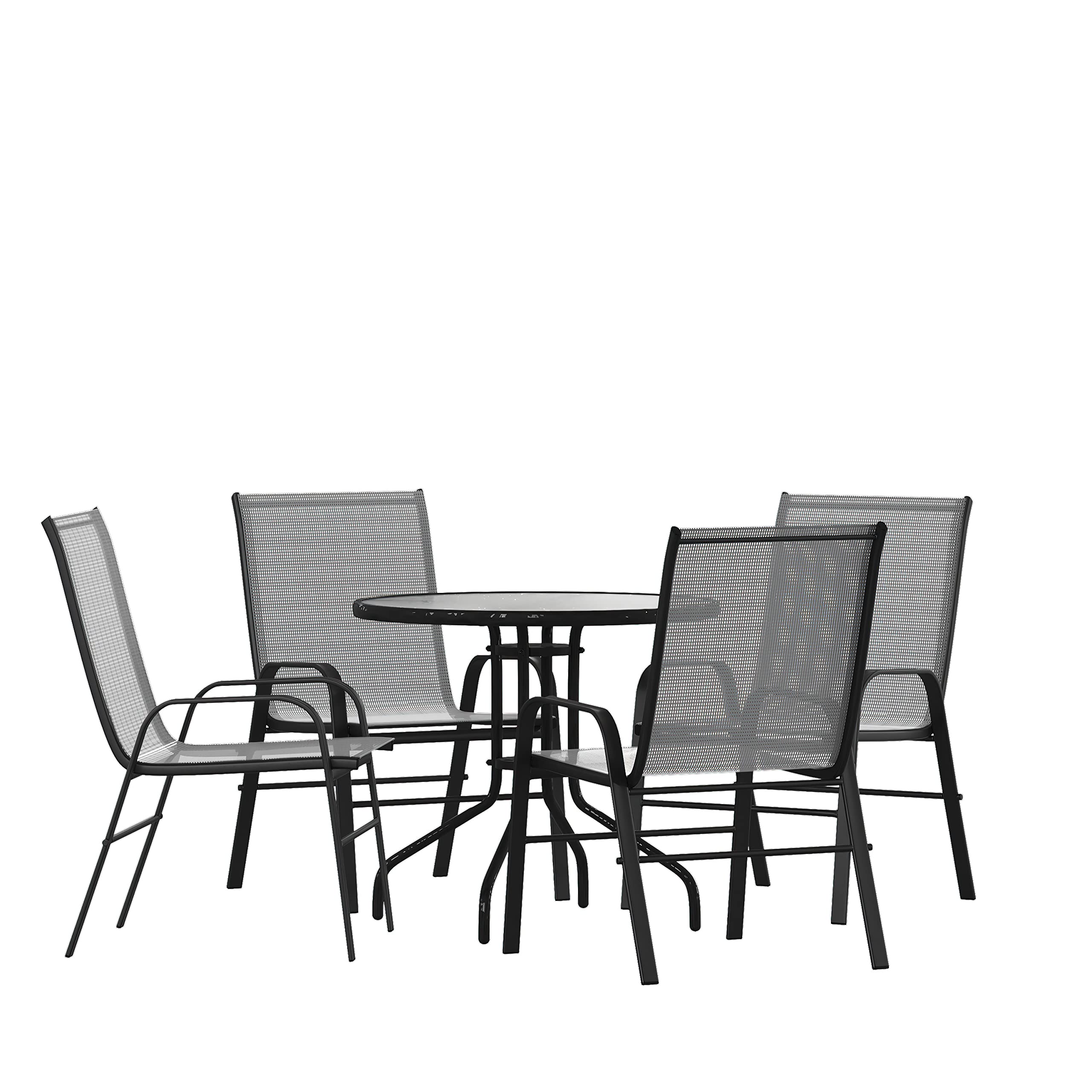 5-Piece Outdoor Patio Dining Set with 4 Gray Flex Comfort Stackable Chairs & 31.5