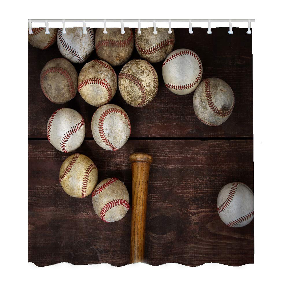 Vintage Baseball Shower Curtain - Sports Theme Bathroom Decor with Wooden Floor Design, Polyester Fabric 60x72 Inch - Perfect for Baseball Fans' Bathroom, Man Cave, or Sports-Themed Home Decor