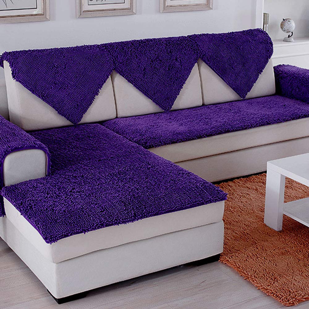 SVIO-SOFACOVER Plush Chenille Sofa Slipcover - Purple Couch Cover with Anti-Slip Design, 35x71 Inch Furniture Protector for Winter Warmth | Perfect for Living Room, Bedroom & Home Decor