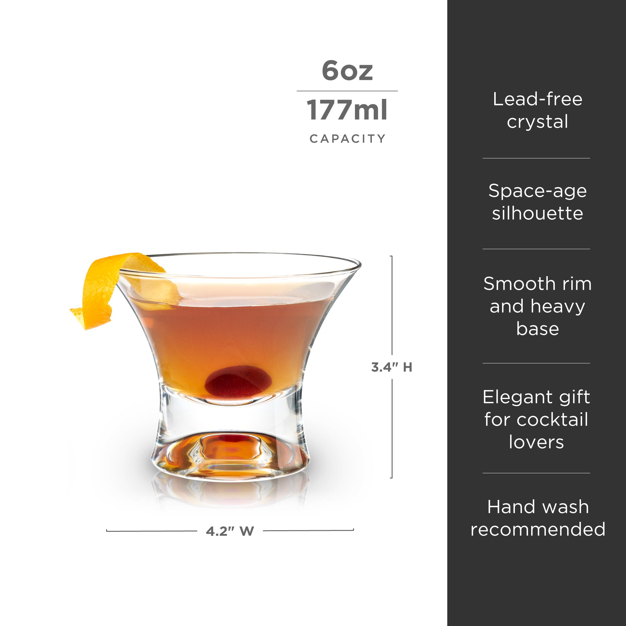 Premium Heavy Base Stemless Crystal Manhattan Glasses Set of 2 - Elegant Whiskey Cocktail Glasses for Home Bar, Dinner Parties & Gifts