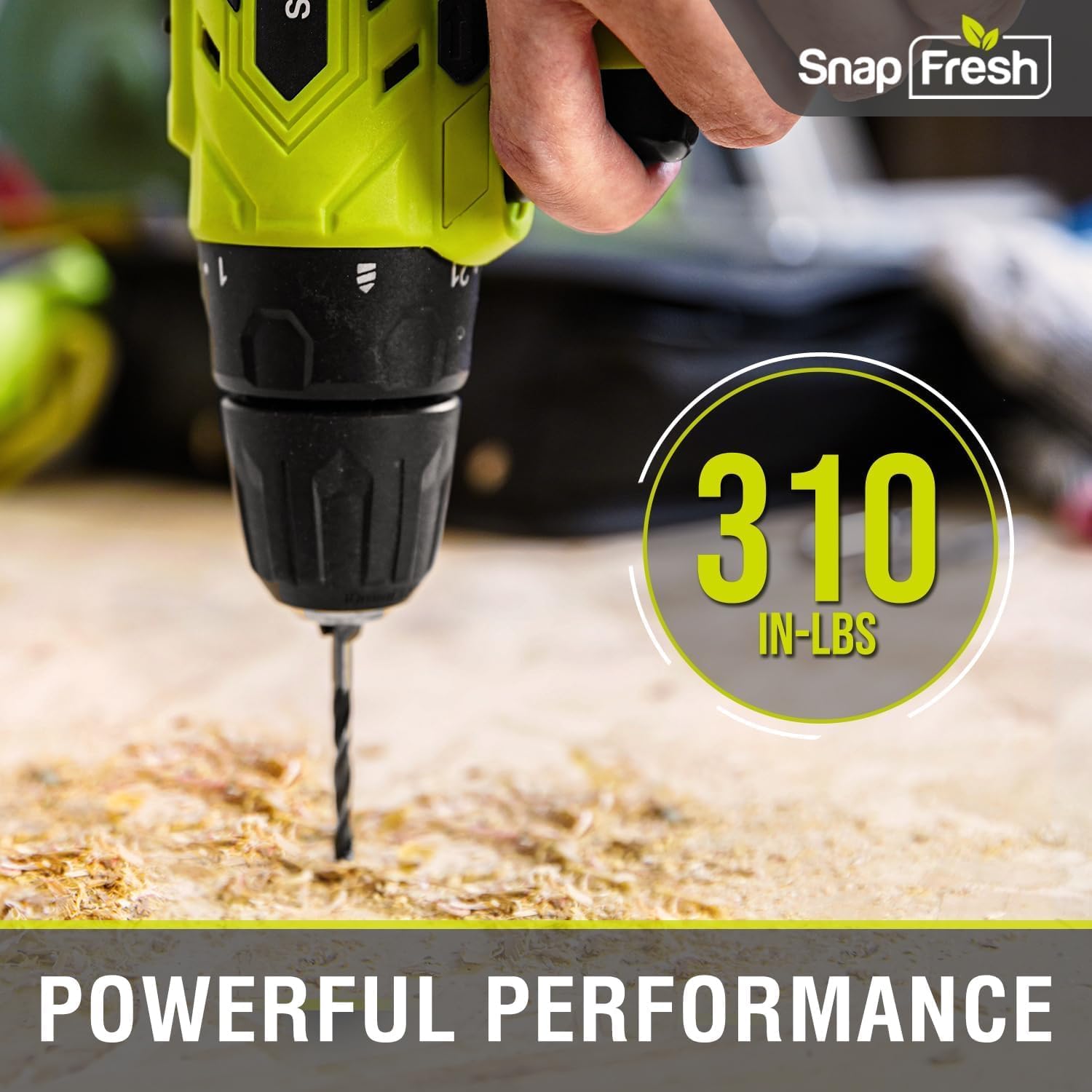 SnapFresh 20V Cordless Drill Set with 2.0Ah Battery & Fast Charger - 3/8