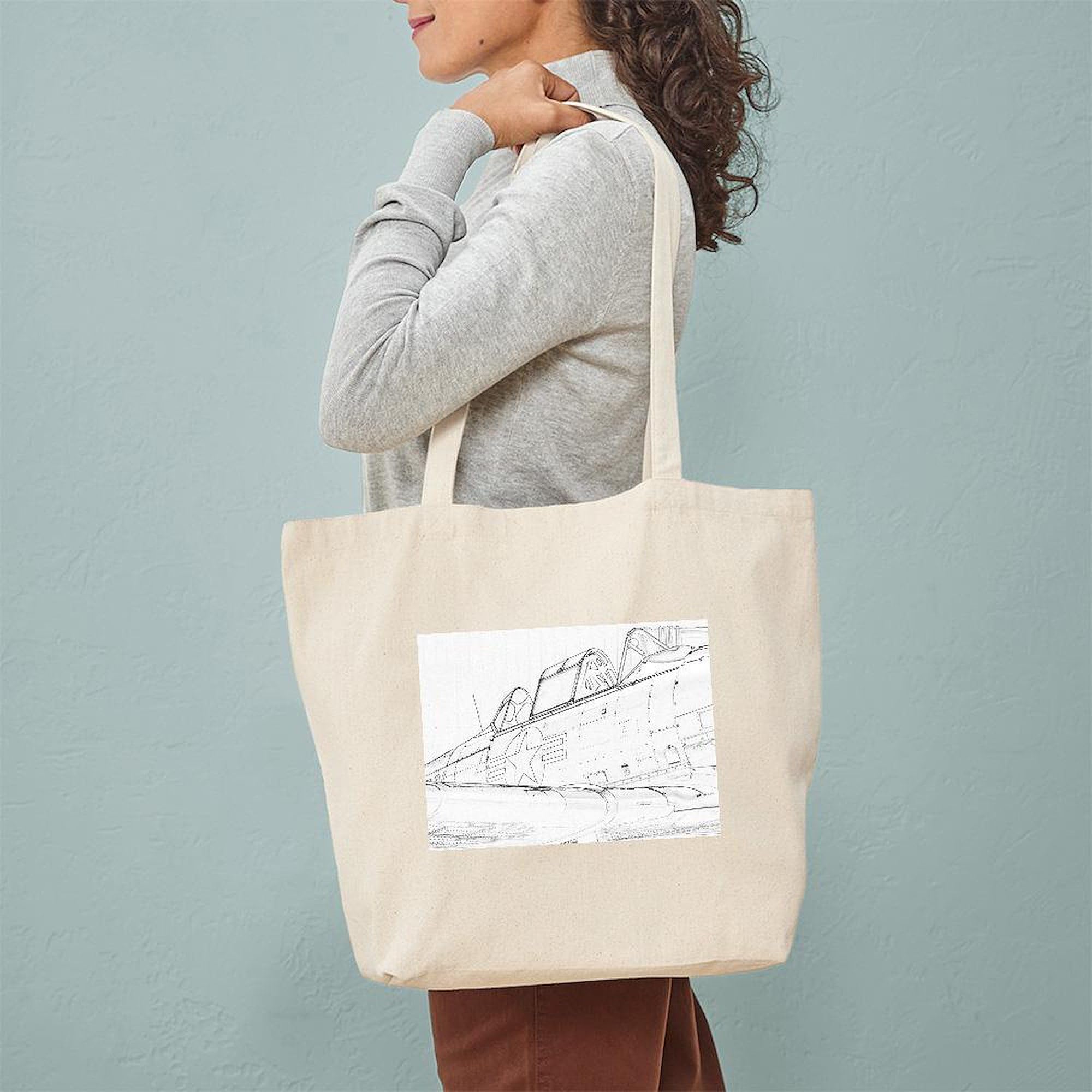 Aviation Sketch Tote Bag - Natural Canvas Reusable Shopping Bag for Groceries, Beach & Everyday Use | Eco-Friendly Cotton Tote with Unique Airplane Design