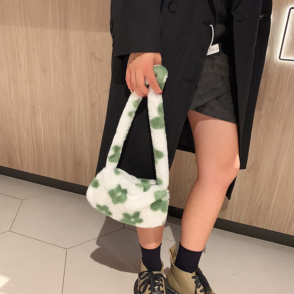 Women's Fluffy Plush Underarm Shoulder Bag - Cute Flower Design Tote for Dating, Shopping & Casual Outings | Perfect for Parties, Gifts & Everyday Use
