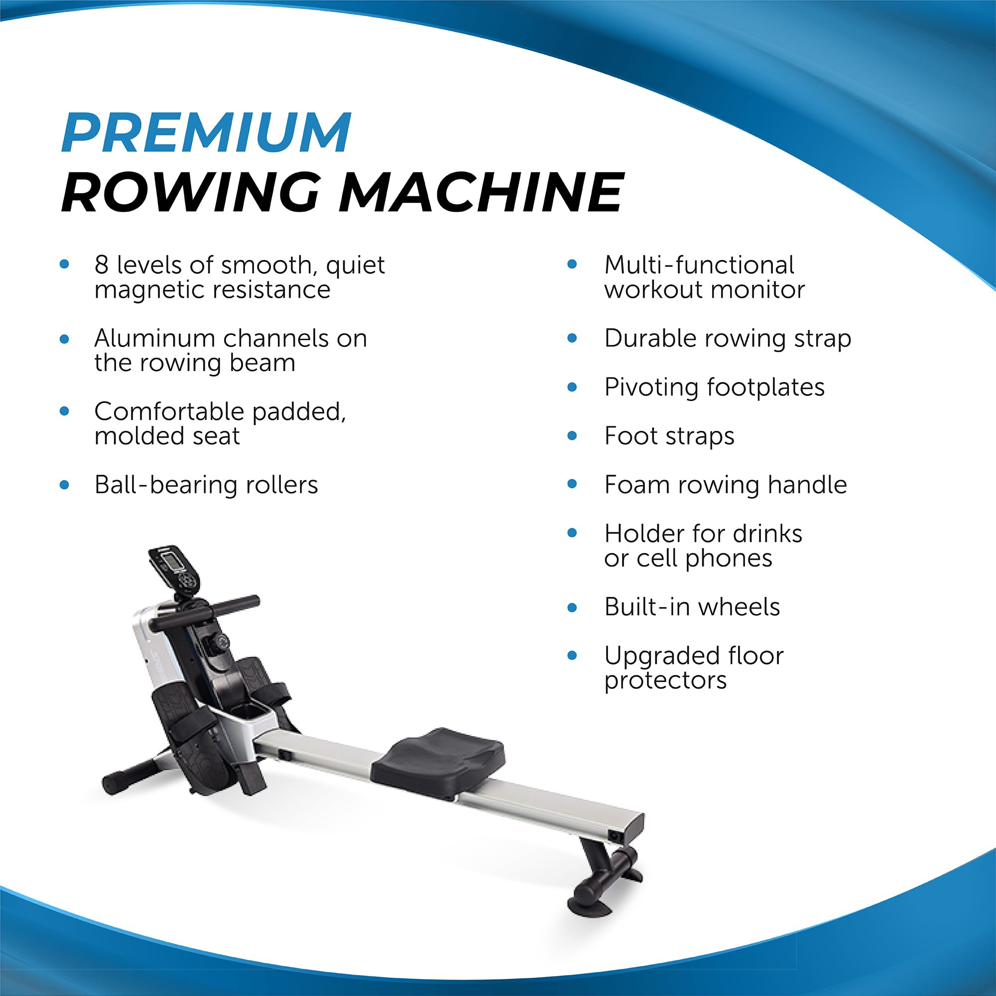 Stamina Magnetic Rowing Machine for Home Gym - Smart Workout App & Adjustable Magnetic Resistance - Supports Up to 250 lbs - Perfect for Cardio, Strength Training & Full-Body Workouts