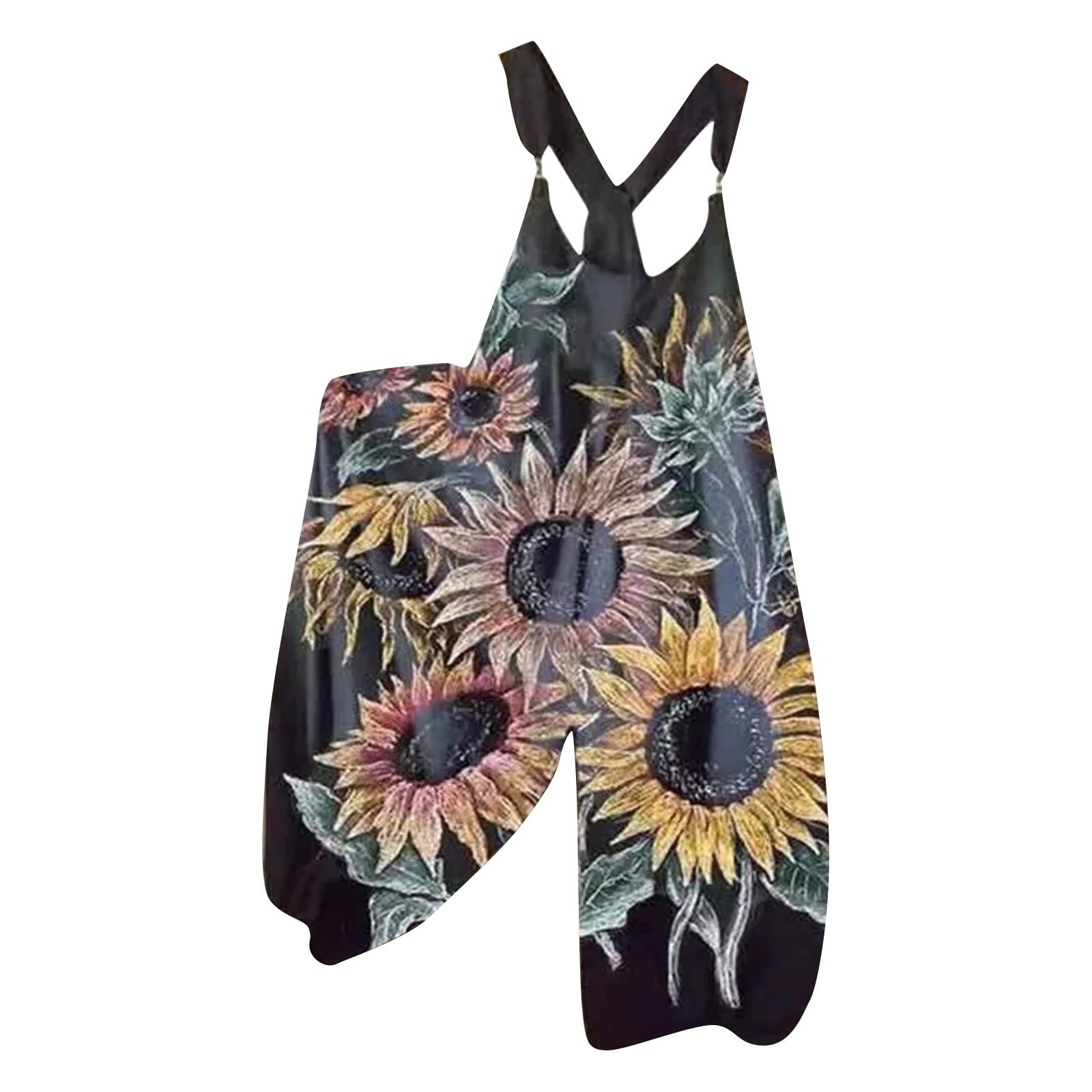 Women's Summer Jumpsuit - Floral Print Strappy Romper, Loose Fit Casual Sundress for Beach Vacation, Party, and Outdoor Activities
