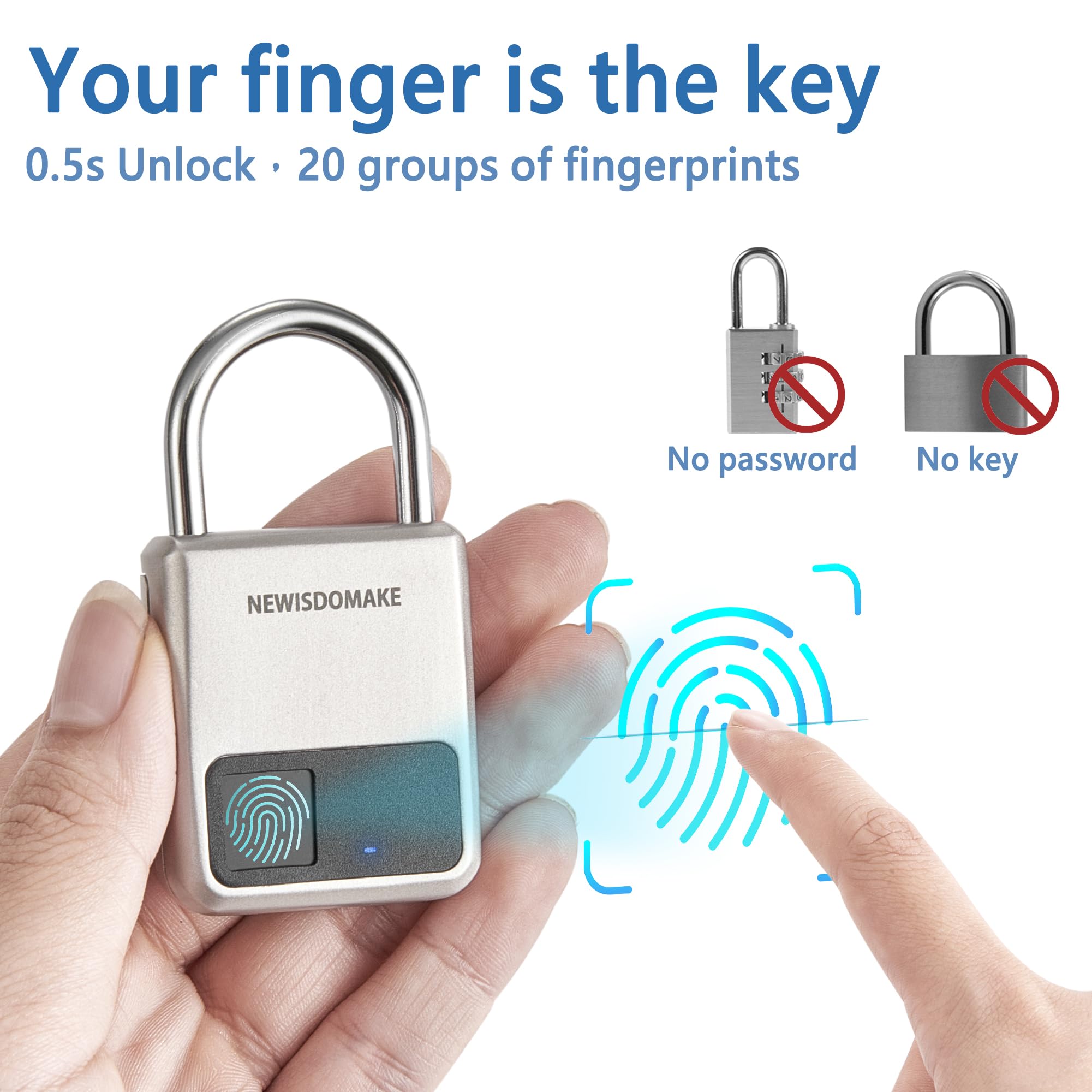 Smart Fingerprint Padlock with USB Charging - Biometric Lock for Luggage, Backpack, Gym Locker & Travel Security - Gold Digital Lock for Home, Office & Outdoor Use