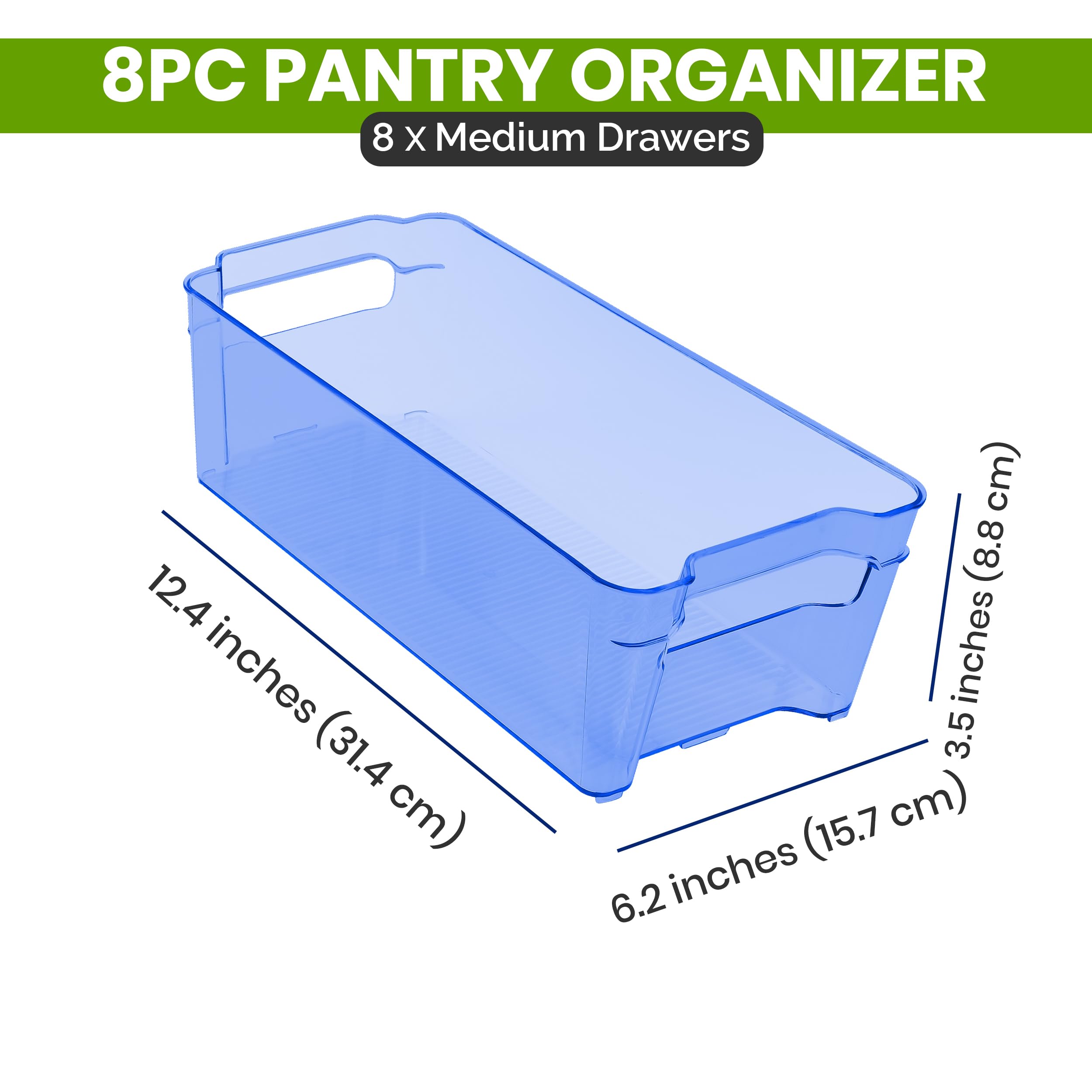 Utopia Home - 8 Pack Stackable Refrigerator Organizer Bins for Fridge & Pantry Storage - Kitchen Organization Containers for Fruits, Vegetables & Snacks - Durable Plastic Storage Bins in Blue - Perfect for Home, Office & Dorm Organization