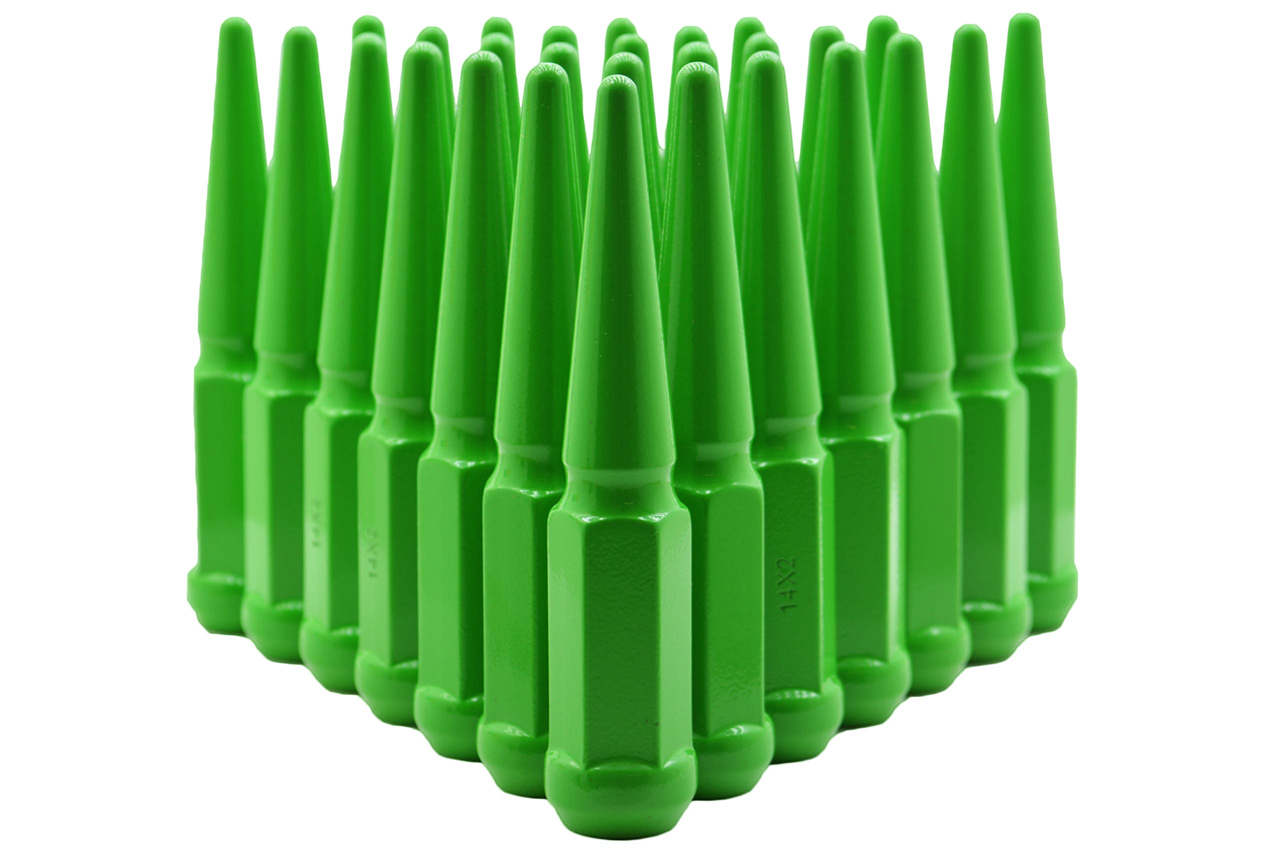 Venum 32-Pc Gloss Lime Green Spike Lug Nuts - M14x1.5 for Ford F-250/F-350 Wheels | Off-Road & Custom Car Accessories