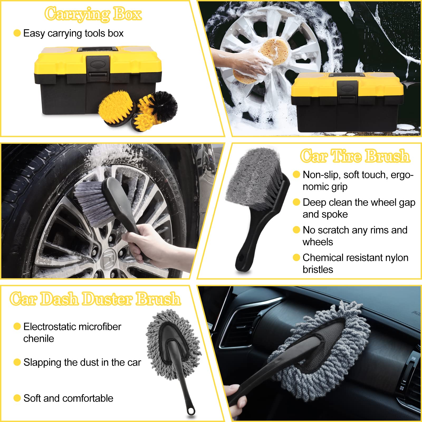 27Pcs Car Detailing Kit - Professional Auto Detailing Brush Set with Drill Attachments for Interior, Exterior & Wheels Cleaning | Car Wash Accessories & Cleaning Tools Kit for DIY Enthusiasts | Perfect for Car Detailing, Deep Cleaning & Maintenance