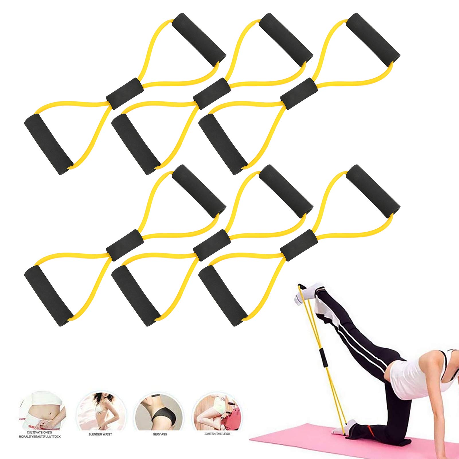 Premium TPE Resistance Bands Set of 6 - Stretch & Strength Training Bands for Pilates, Yoga, Gym Workouts, Physical Therapy & Home Fitness (Yellow) - Ideal for Muscle Toning, Rehabilitation & Competitive Sports Training