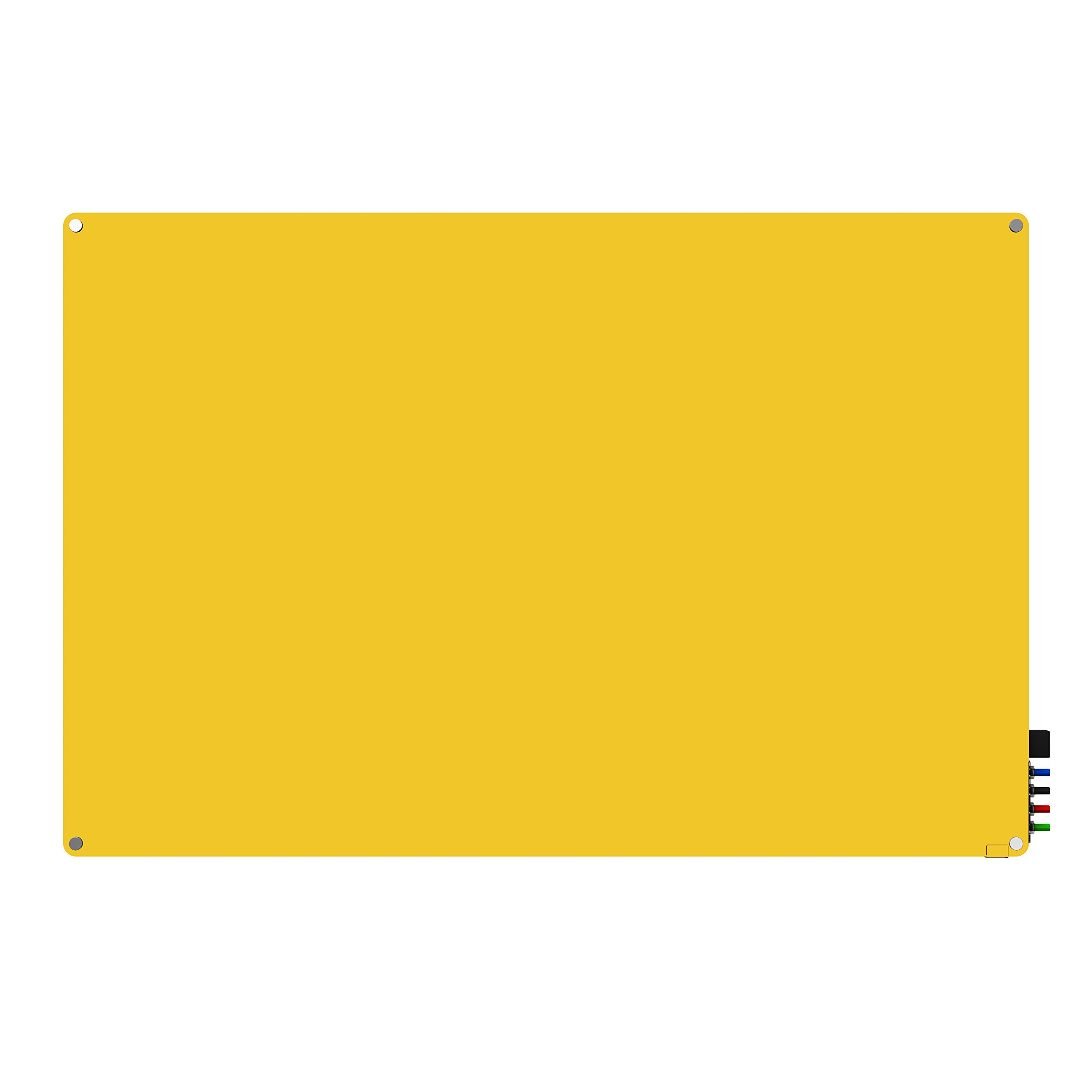 4'x6' Harmony Glass Whiteboard with Radius Corners - Yellow, Includes 4 Markers & Eraser - Perfect for Office, Classroom, and Home Use