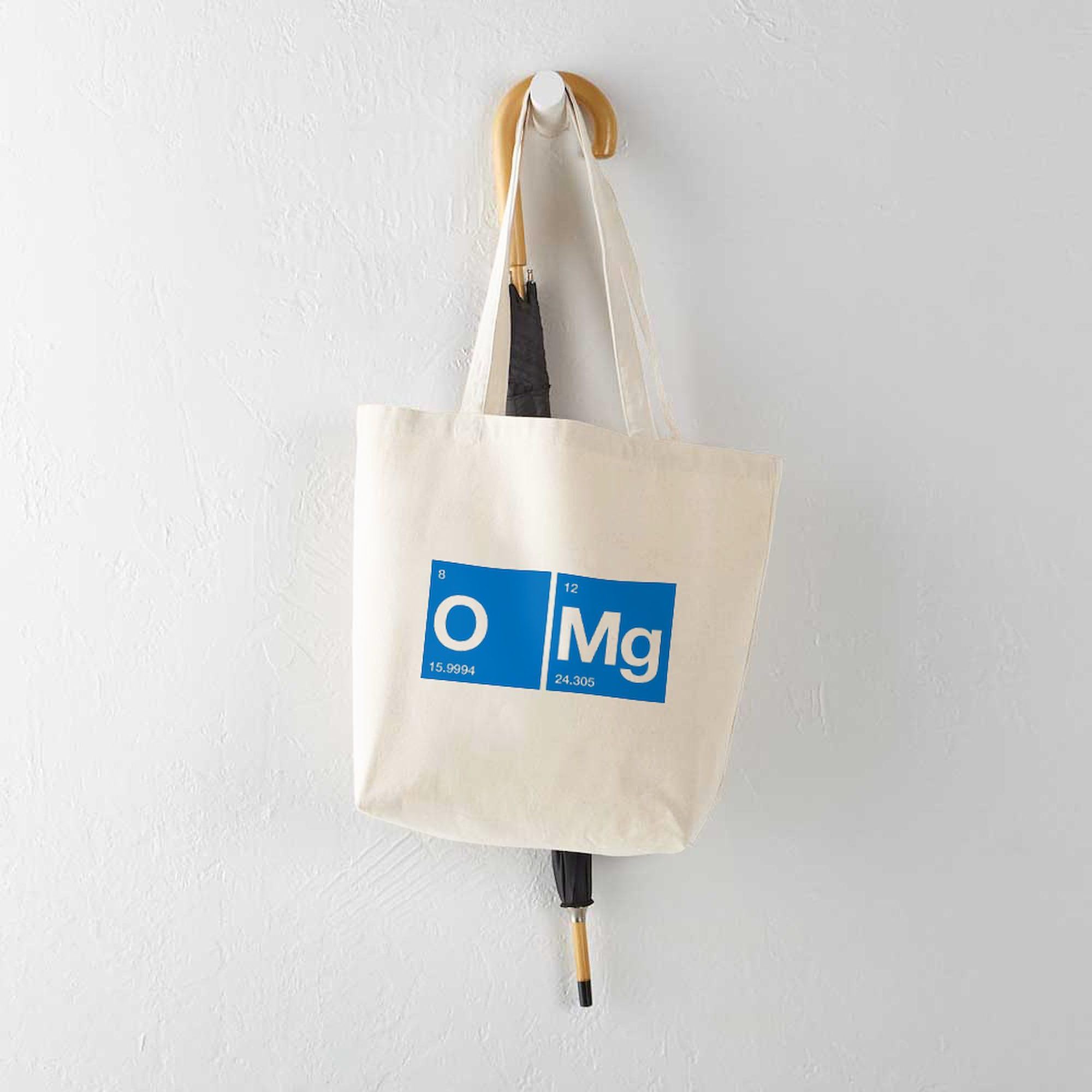 Oxygen Magnesium Periodic Table OMG Tote Bag - Reusable Natural Beige Canvas Shopping Bag for Science Lovers & Grocery Trips