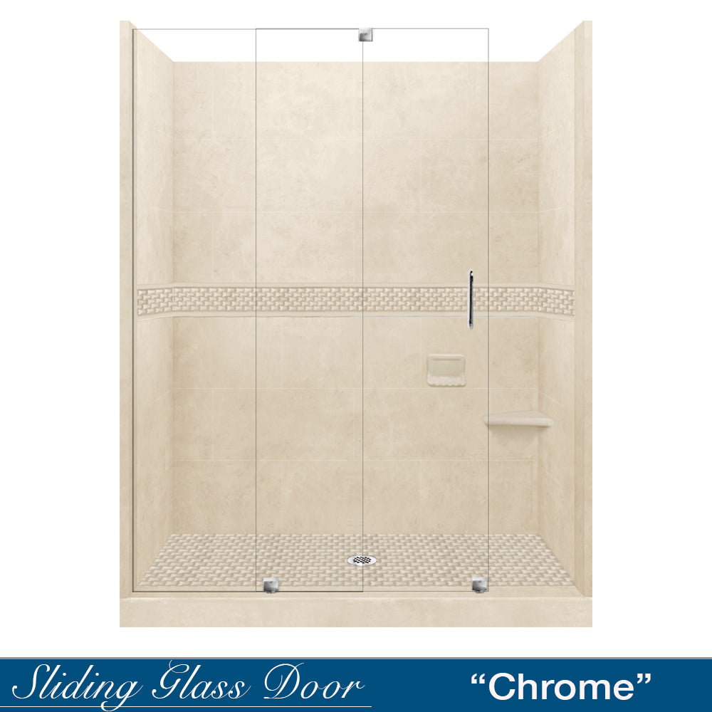 60 Alcove Desert Sand Sistine Stone & Jewel Stone Accent - DIY Shower Remodel Kit for Bathroom Upgrade | Waterproof Peel and Stick Wall Tiles for Easy Installation | Perfect for Home Renovation and Spa Style Decor