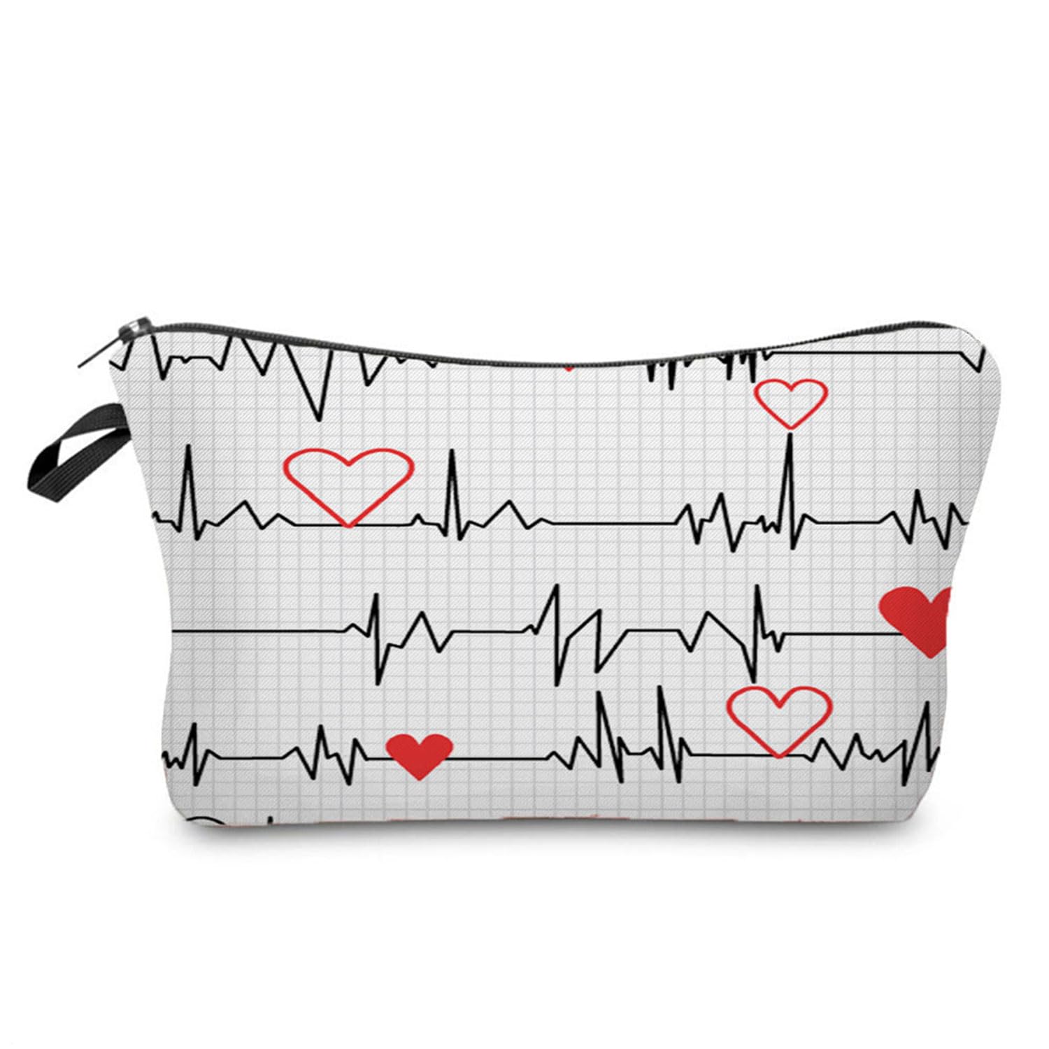White ECG Nurse Cosmetic Bag for Women - Cute Makeup Pouch for Travel & Purse Organization - Waterproof Toiletry Bag with Zipper - Perfect Gift for Nurses, Friends, Sisters & Family - Great for Work, School, Gym & Vacation Essentials