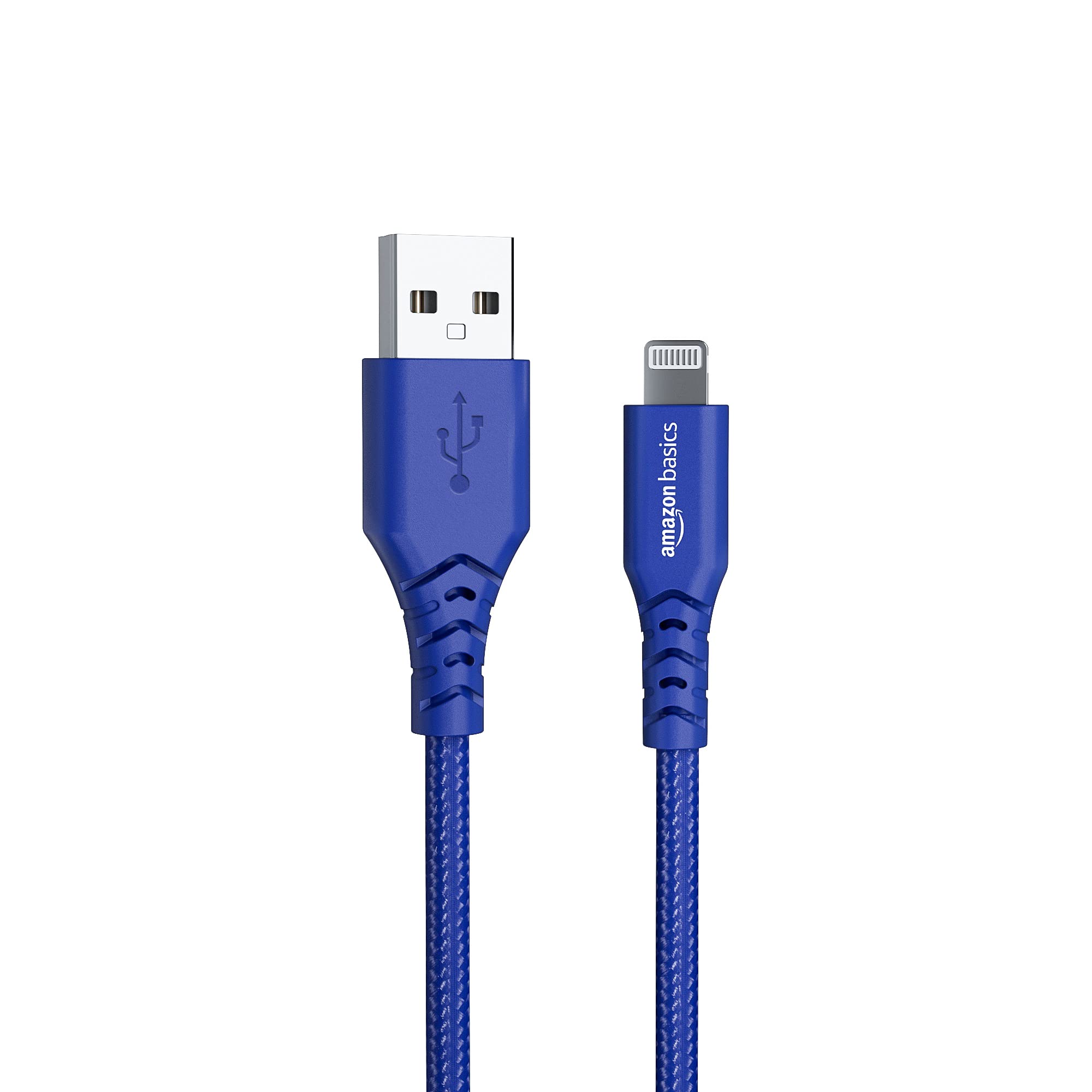 Amazon Basics MFi Certified USB A to Lightning Charging Cable - 1.2m Nylon Braided Cable (Blue) - Fast Charging for iPhone 14/13/12/11/X/8/7 & iPad - Home, Office, Car & Travel Use