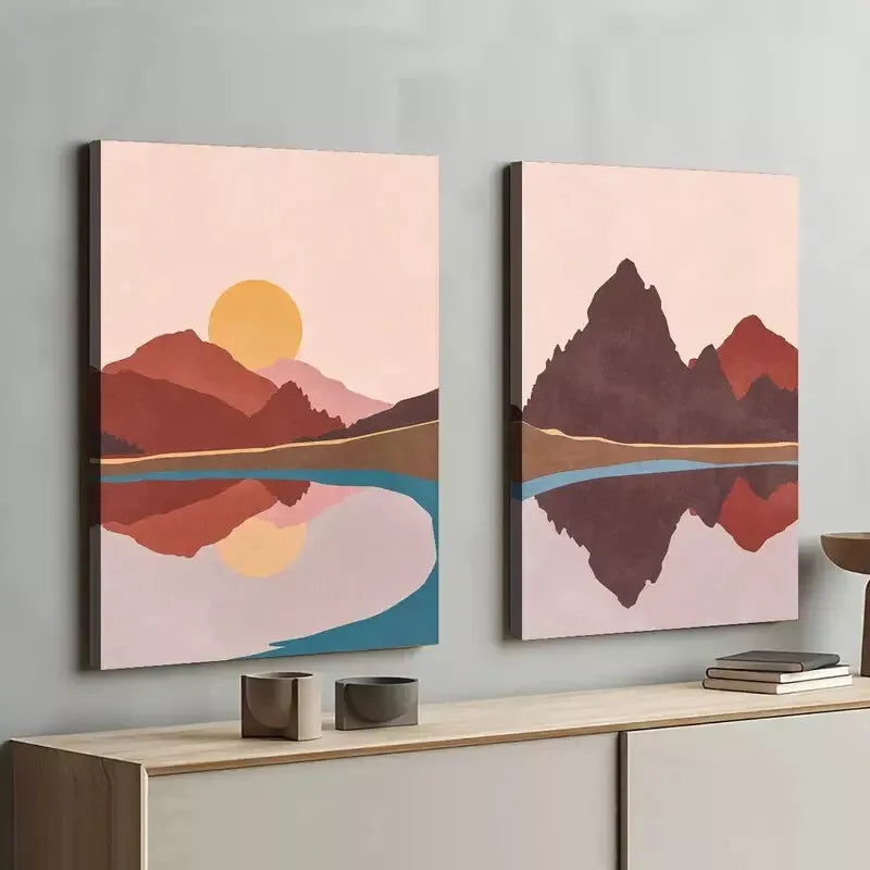 2Pcs Abstract Landscape Art Lake Framed Canvas Print 50x75cm (20x30in) - High Quality Wall Decor, Ready to Hang - Perfect for Living Room, Bedroom, Office & Home Decor - 100% Australian Made