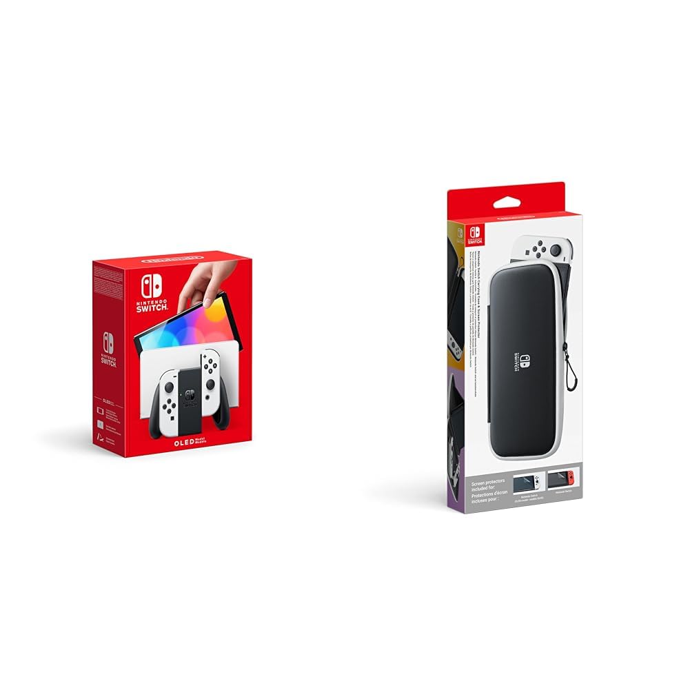 Nintendo Switch OLED Console with Protective Case & Screen Protector - Black/White | Portable Gaming for Travel, Home & On-the-Go Entertainment