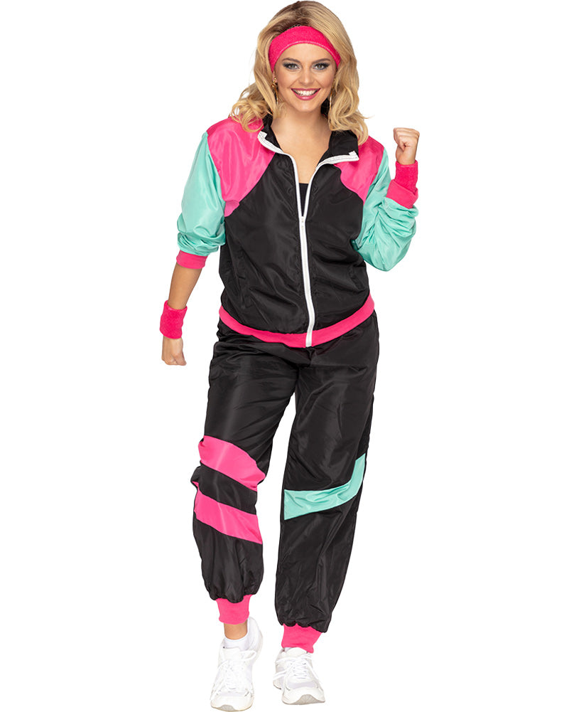 80s Black and Pink Deluxe Tracksuit Adult Costume - Retro 80s Workout Outfit for Halloween, Cosplay, and 80s Themed Parties