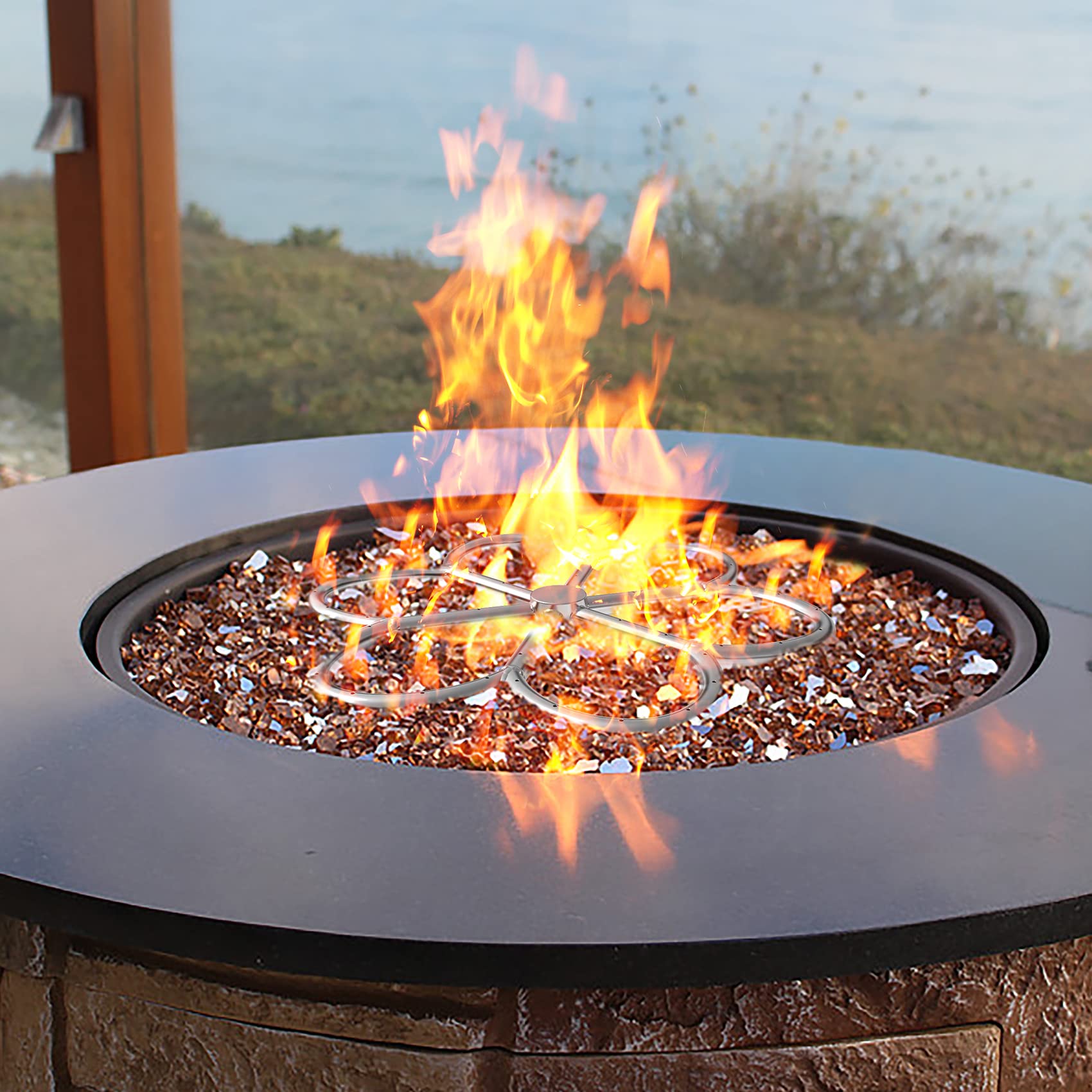 Skyflame 18-Inch Stainless Steel Flower-Shaped Fire Pit Burner Ring - Compatible with Natural Gas & Propane - Indoor/Outdoor Use - 147K BTU High Efficiency - Perfect for Patio, Backyard, and Camping Fire Pits
