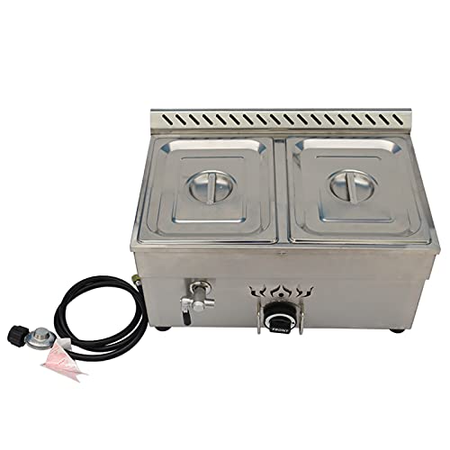 Commercial Stainless Steel Propane Gas Steam Table Food Warmer - LP Gas Bain Marie Buffet Warmer with Regulator Valve for Catering, Buffets & Outdoor Events