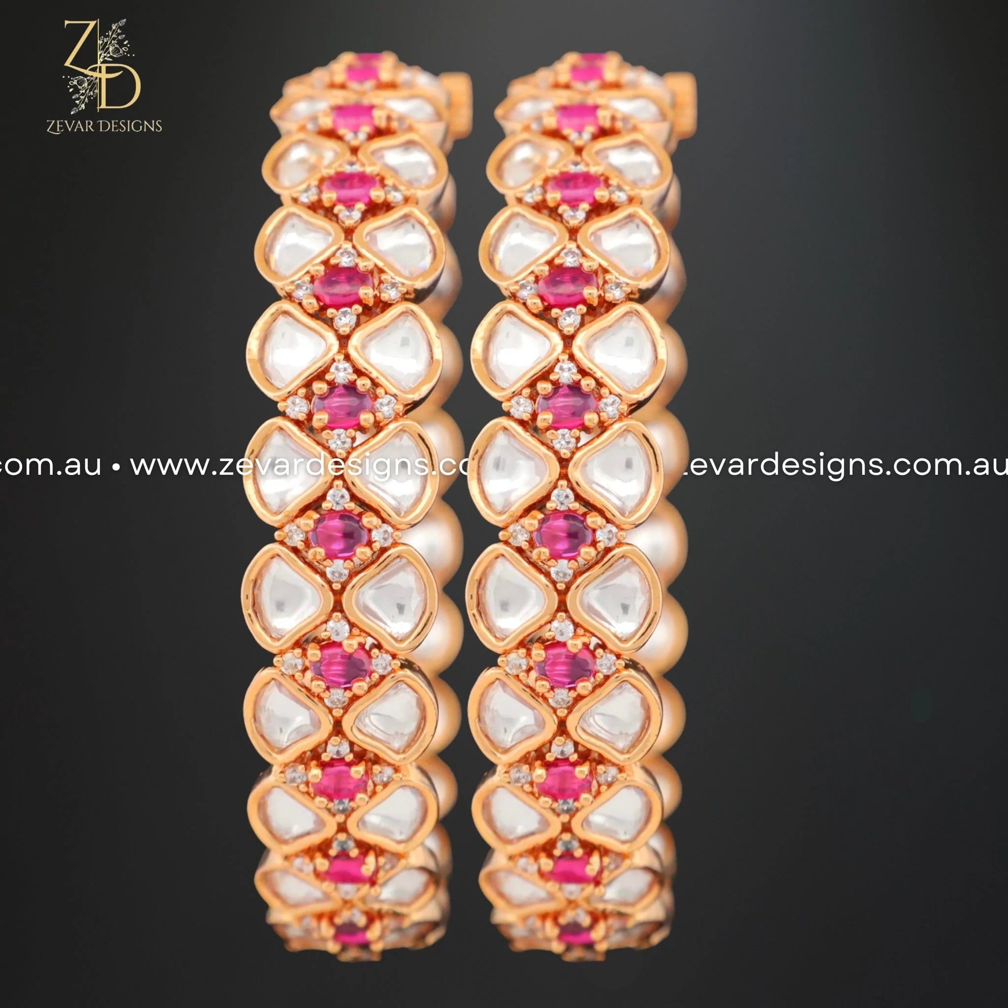 Exquisite Kundan Bangles with Zirconia & Ruby Red Stones - Traditional Indian Jewelry for Women - Perfect for Weddings, Festivals & Ethnic Fashion