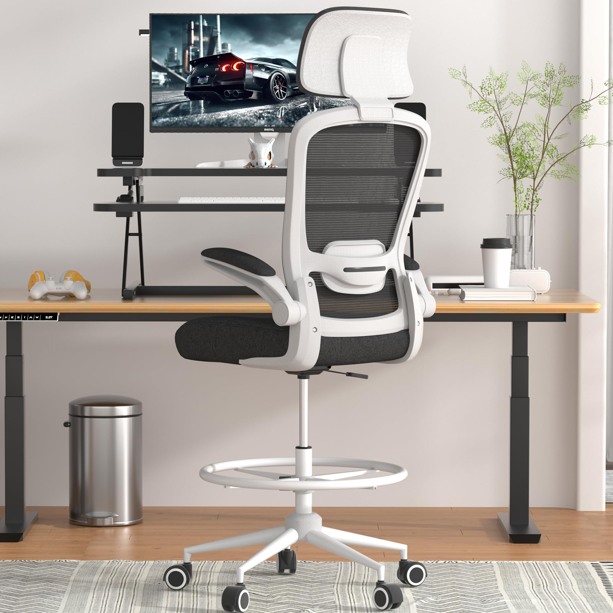 Mimoglad Adjustable Drafting Chair with Lumbar Support - Ergonomic Mesh Office Chair for Standing Desk, Drawing & Computer Work - Perfect for Architects, Designers & Home Office Use