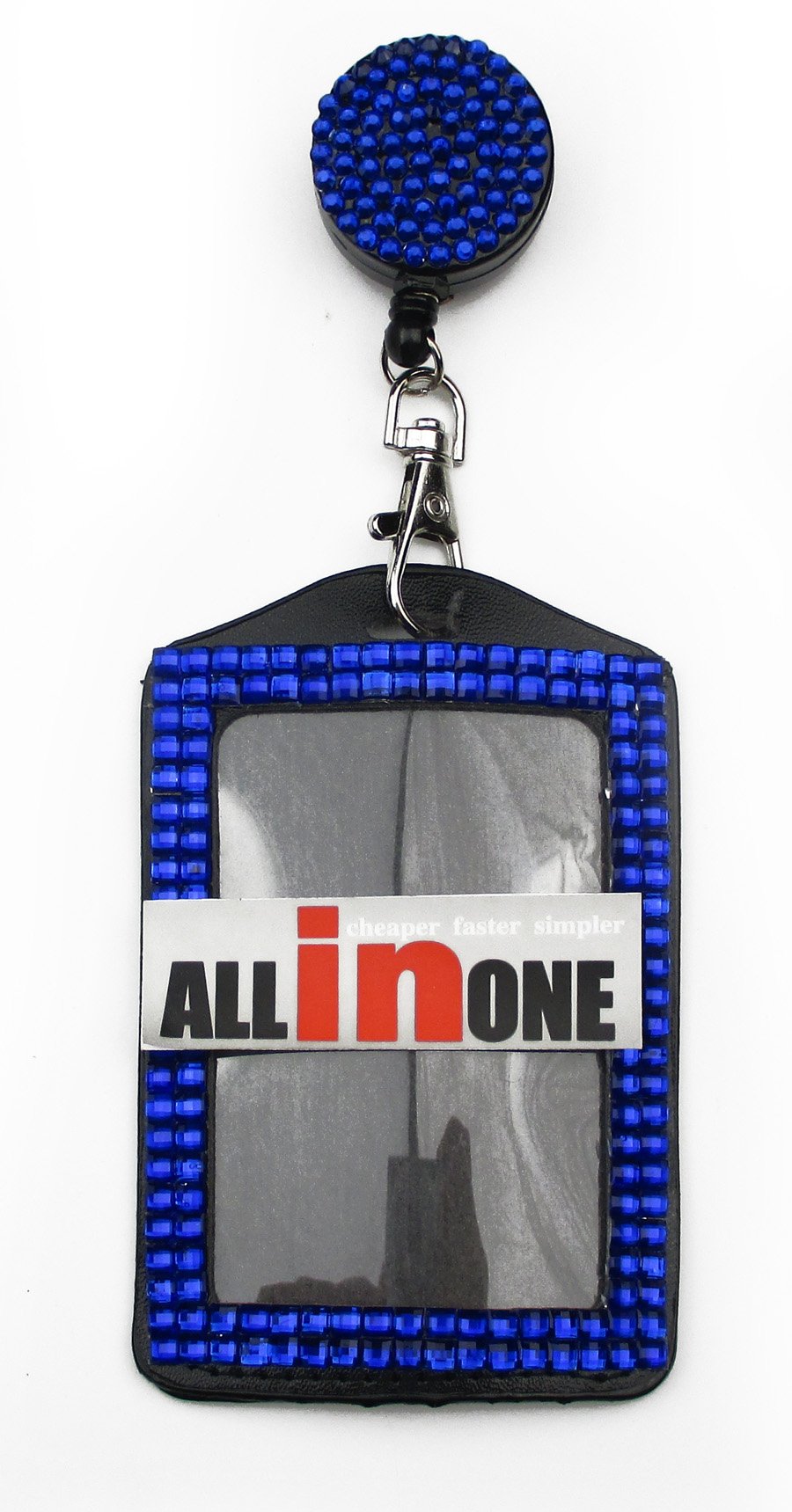 ALL in ONE Rhinestone Lanyard - Bling Crystal Necklace with Badge Reel & Card Holder for Business ID/Key - Royal Blue | Perfect for Office, Events & Work Accessories