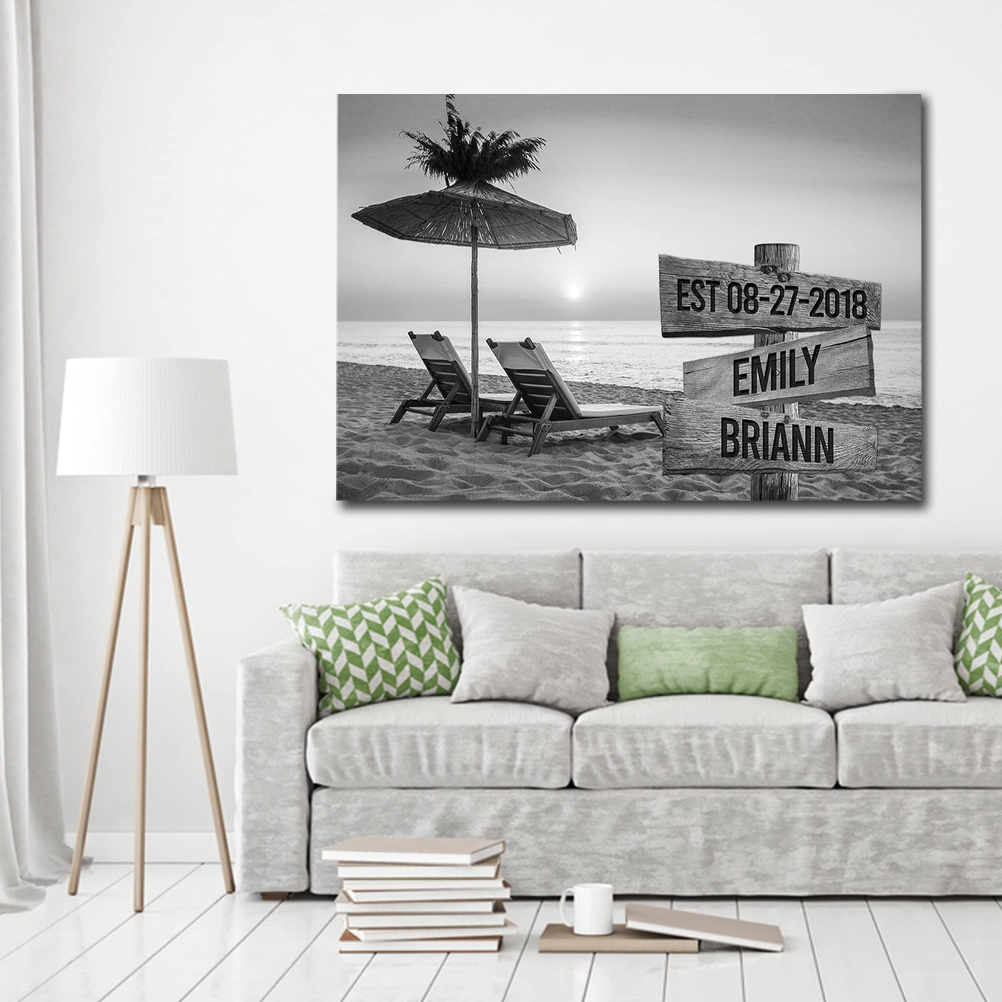 MySoulAndSpirit Premium Ocean Sunset Personalized Family Name Canvas Wall Art - 48