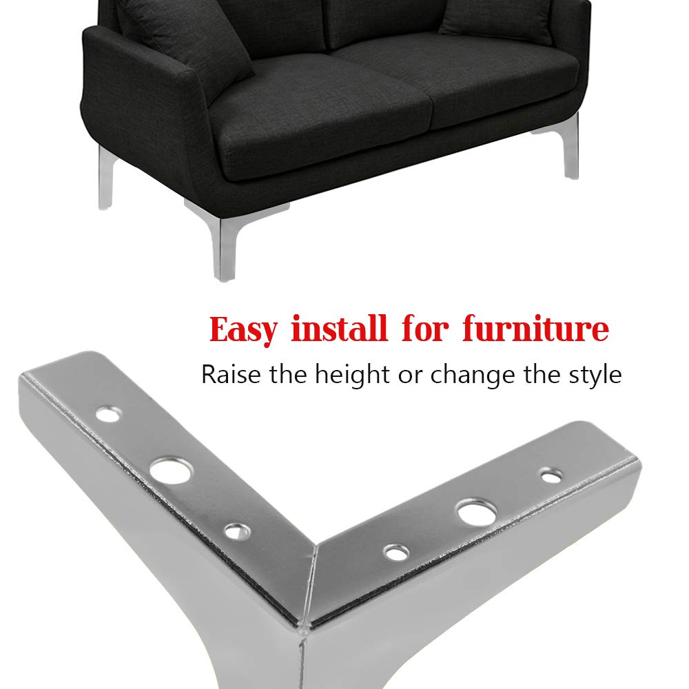 4pcs 7 Inch Modern Chrome Triangle Furniture Legs - Polished Metal Sofa Legs for Table, Cupboard, Couch & Chair - Perfect for Living Room, Bedroom & Office Furniture Upgrade