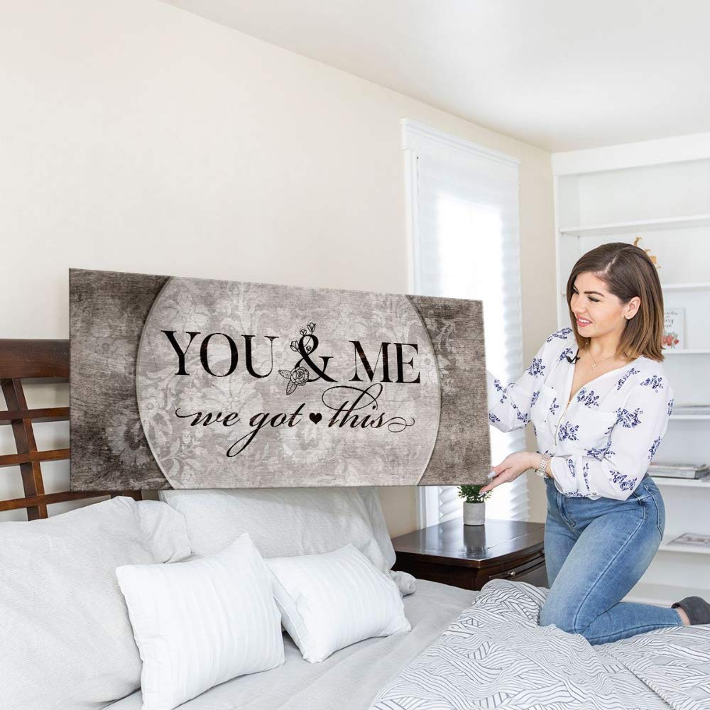 Rustic Wood Framed Canvas Wall Art for Couples - 'You & Me We Got This' Bedroom Decor (42x19 Inches, Brown) | Ready to Hang Romantic Home Decor for Master Bedroom, Wedding Gift & Anniversary Present