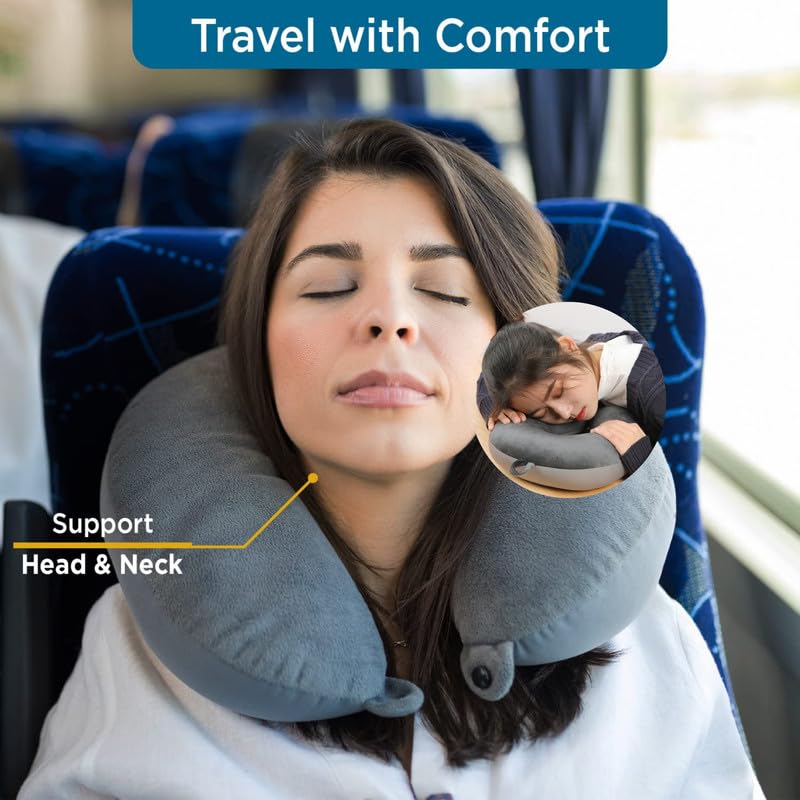 BLISSCLOUD Memory Foam Neck Pillow for Travel - Ergonomic Support for Neck & Head - Perfect for Airplane, Car, Office & Home Use - Ultra Soft & Comfortable Travel Pillow for Long Flights & Road Trips