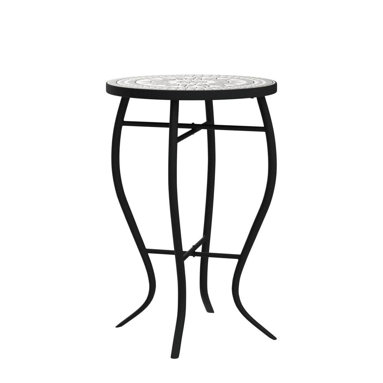 Vipush Black Mosaic Folding Round Side Table - Outdoor Accent Coffee Table & Plant Stand for Patio, Porch, Balcony, Backyard | Perfect for Small Spaces, Bistro Setting & Indoor Decor