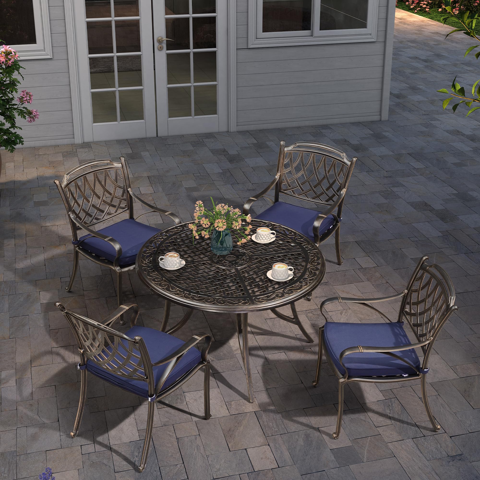 PURPLE LEAF 5-Piece Outdoor Dining Set - Cast Aluminum Patio Furniture with 47