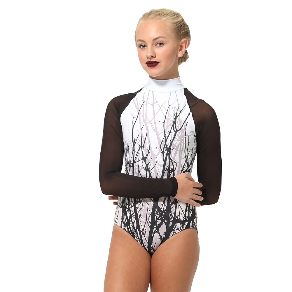Youth Long Sleeve Mesh Tree Dance Costume Performance Leotard - Ballet, Gymnastics & Stage Performance Outfit for Kids