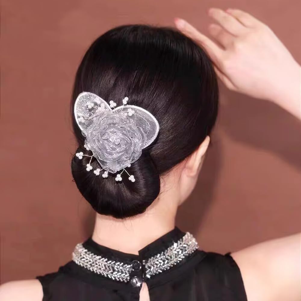Hand Embroidered Floral Bun Maker Set - 6 Piece Hair Donut for Long Hair, Updos & Ballet Buns - Perfect for Dance, Yoga, Weddings & Everyday Elegant Styles