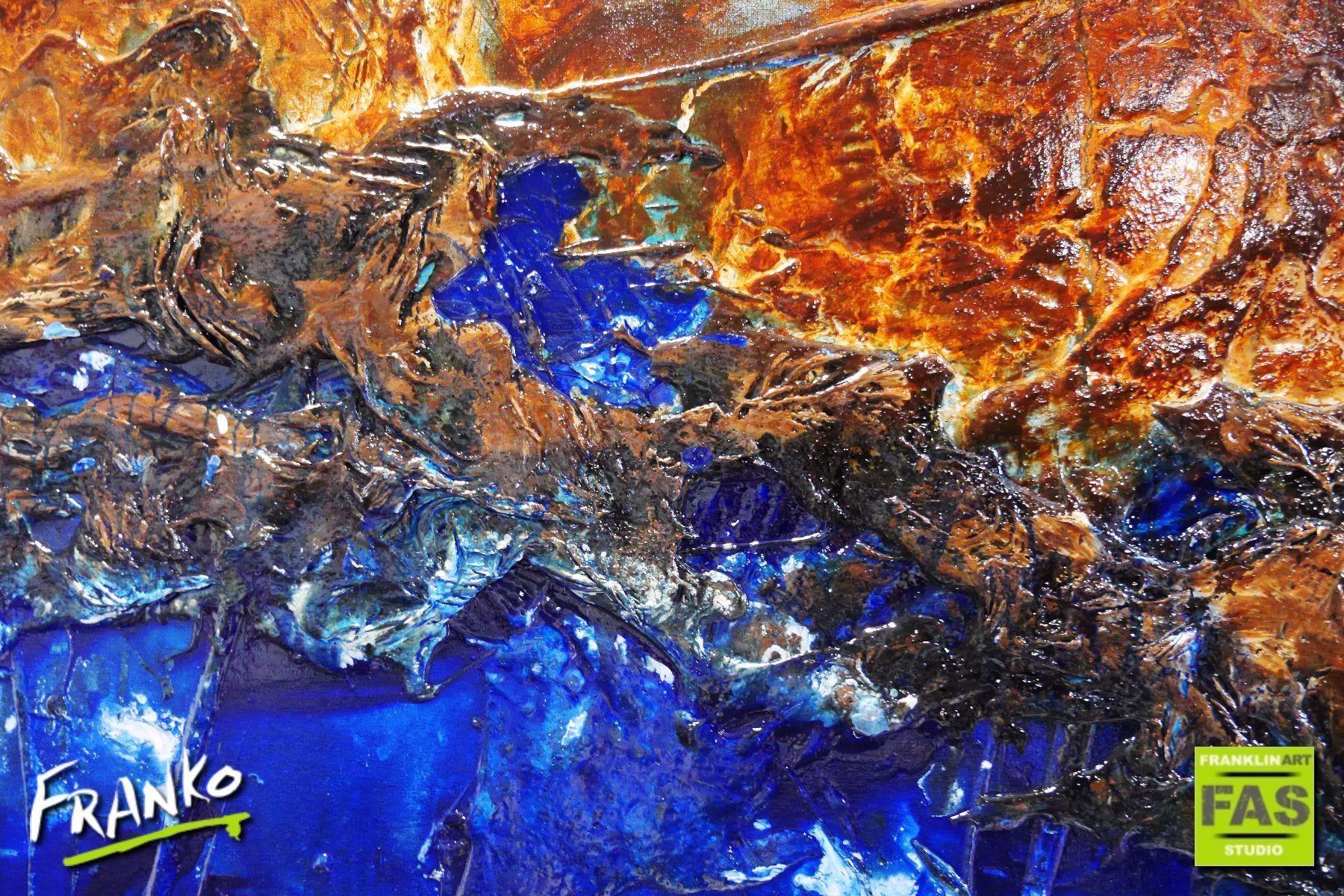 Red Earth Meets The Reef 240cm x 100cm Brown Blue Abstract Canvas Wall Art - Perfect for Living Room, Bedroom & Office Decor