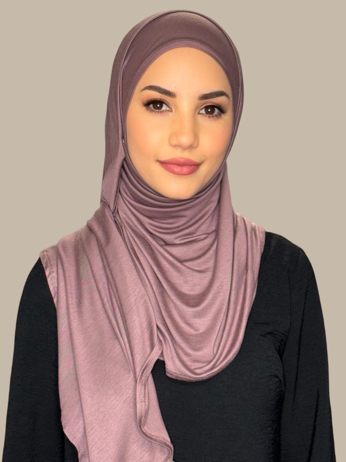 Pre-Sewn Jersey Hijab in Rose Taupe - Soft & Comfortable Muslim Headscarf for Daily Wear & Prayer