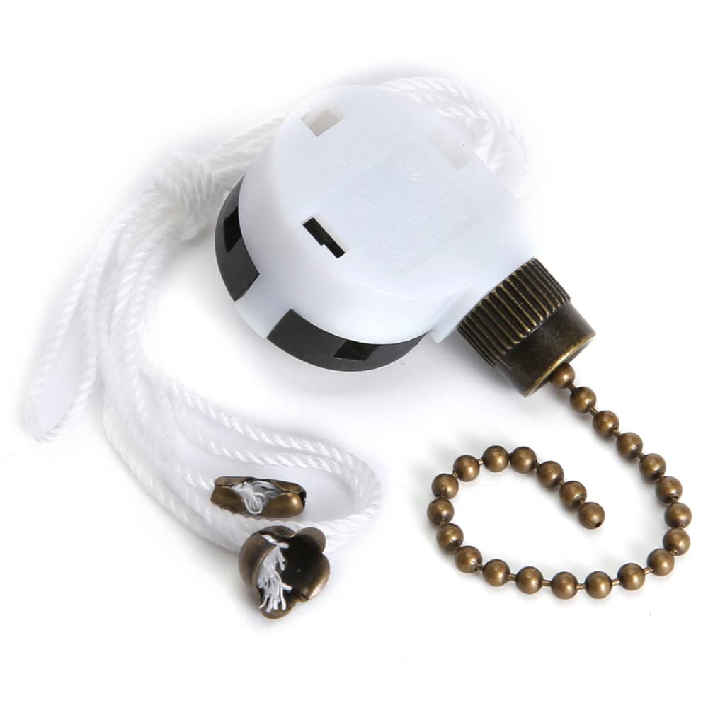 3 Speed 4 Wire Ceiling Fan Switch with Pull Chain - Zing Ear ZE-268S2 - Ceiling Fan Speed Control Switch with Rope - Compatible with Ceiling Fans, Wall Lamps & Cabinet Lights - Bronze Finish - Perfect for Bedroom, Living Room & Home Office Lighting Control