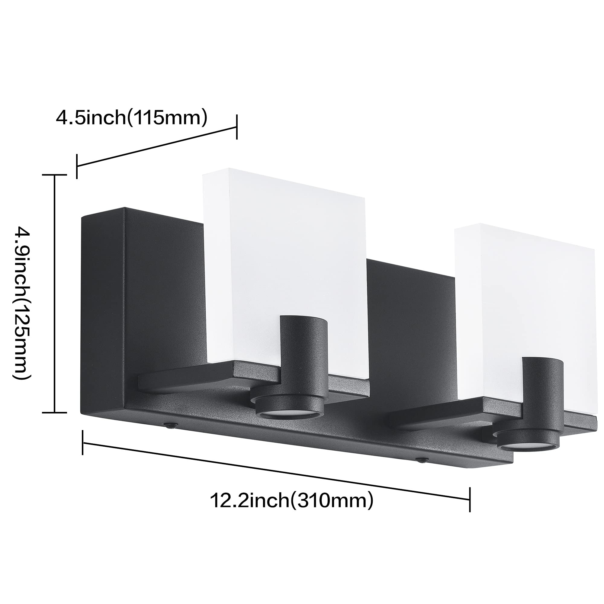 SOLFART Dimmable LED Bathroom Vanity Light Fixtures - Modern 2-Light Black Matte Over Mirror Lighting with Adjustable Spotlights - Perfect for Bathroom, Powder Room & Dressing Area Makeup Lighting