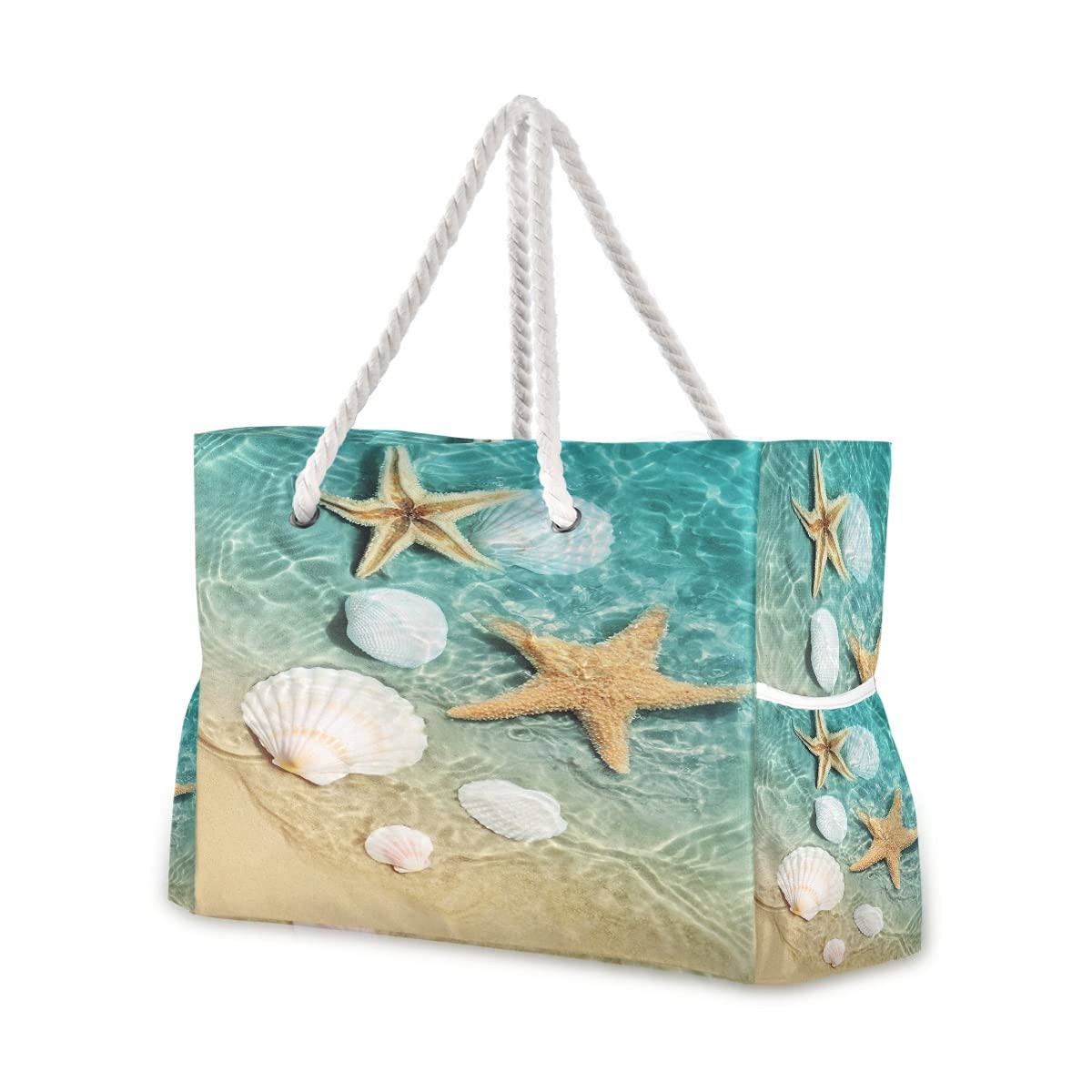 Large Beach Tote Bag with Starfish Seashell Design - Waterproof Travel Shoulder Bag for Women, Gym, Sports & Vacation | Perfect for Pool, Beach Trips & Summer Outings