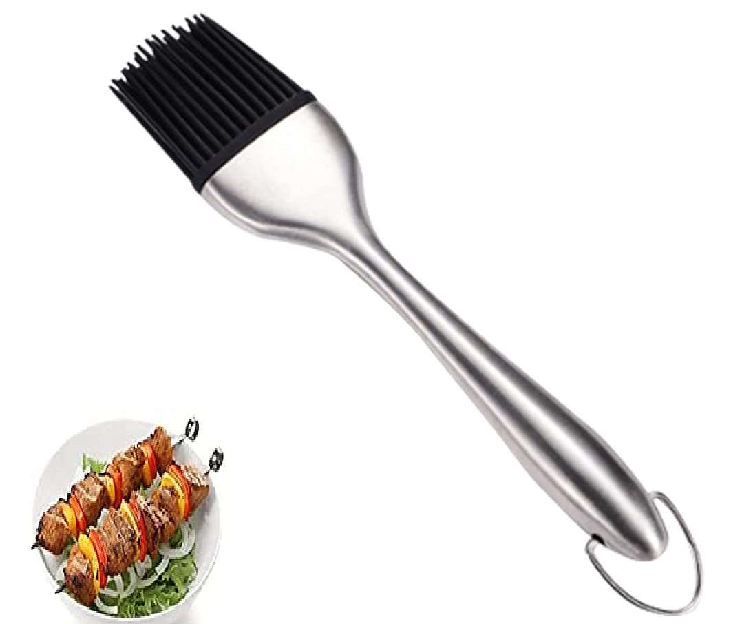 Premium Stainless Steel Basting Brush for Grilling, BBQ, Baking & Cooking - 9 Inch Heat-Resistant Pastry & Oil Brush - Dishwasher Safe Kitchen Tool for Marinating, Basting & Glazing - Perfect for Outdoor Grilling & Home Baking (Black, Pack of 1)