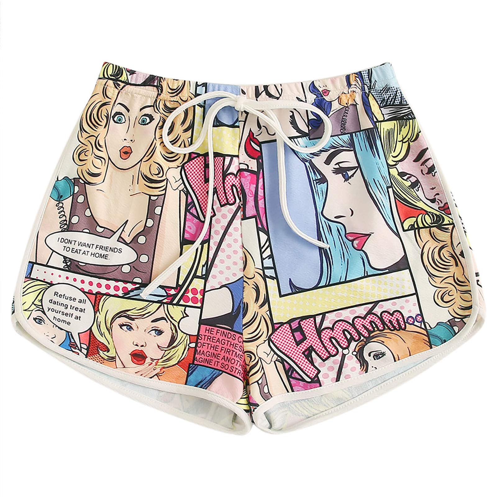 Women's Stretchy Athletic Workout Shorts - Beach & Sports Print - Plus Size