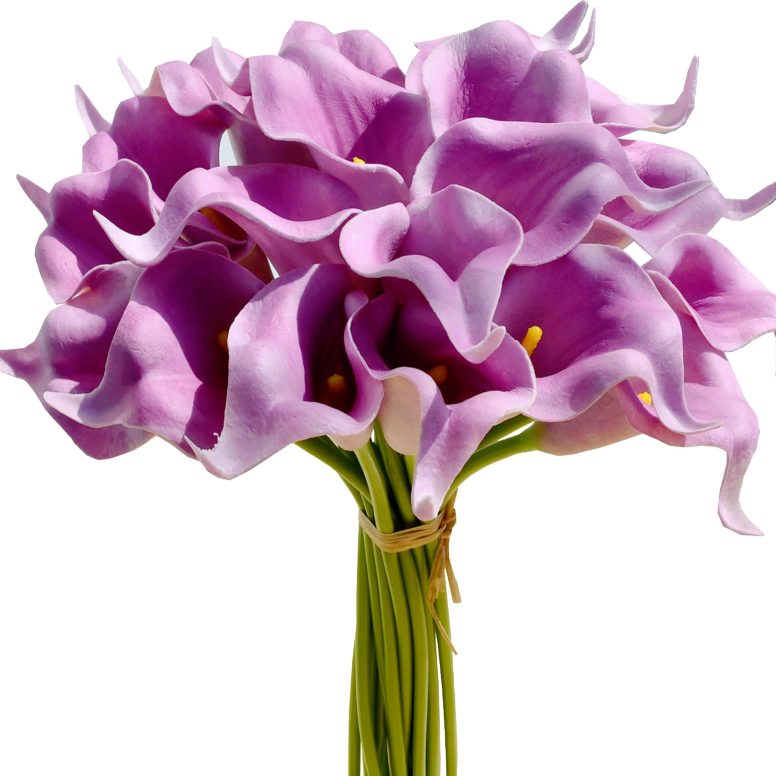 20pcs Light Purple Artificial Calla Lily Silk Flowers - 13.5