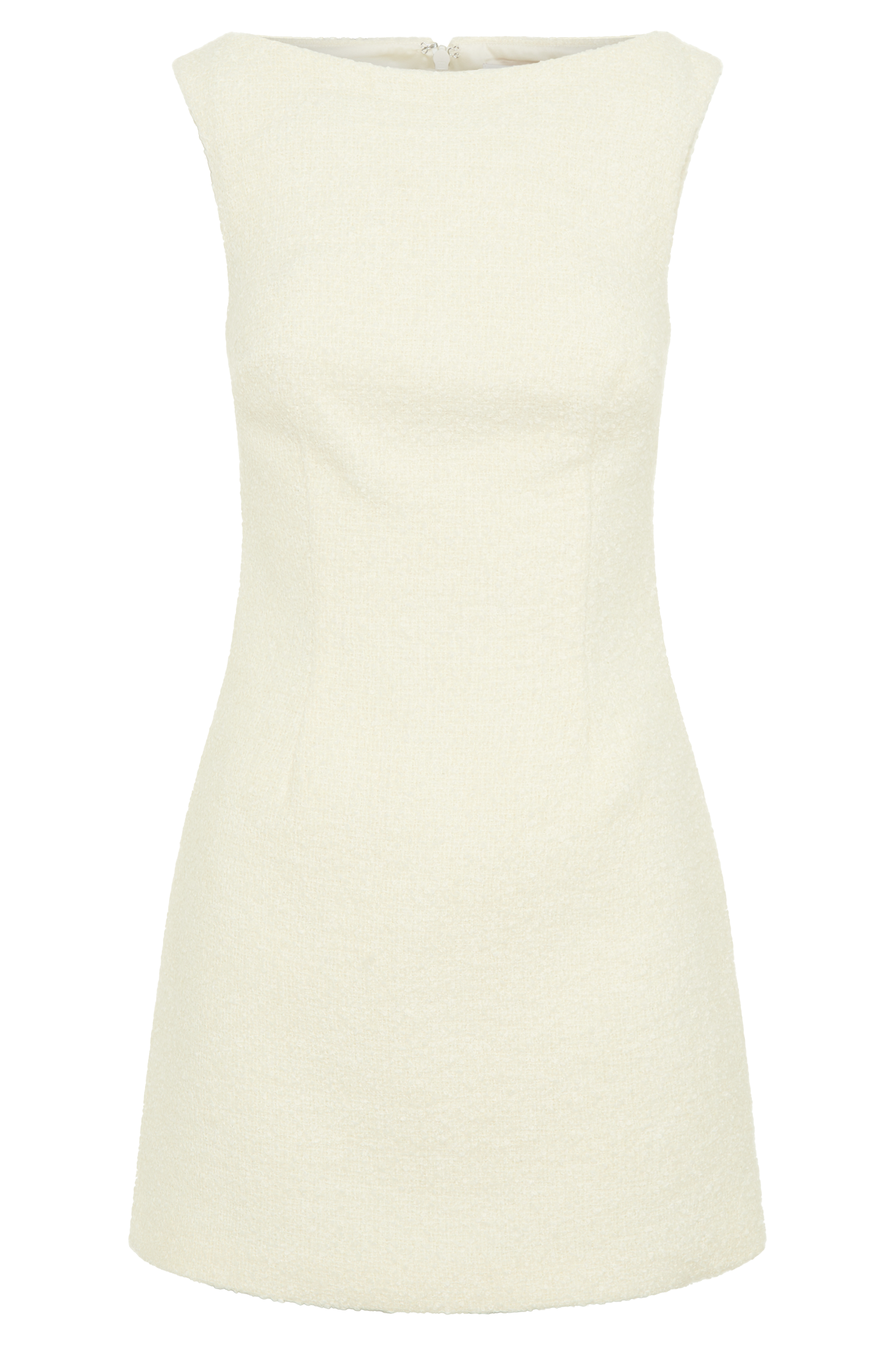 Angela Textured Boucle Mini Dress in Ivory - Elegant Cocktail Party & Wedding Guest Outfit