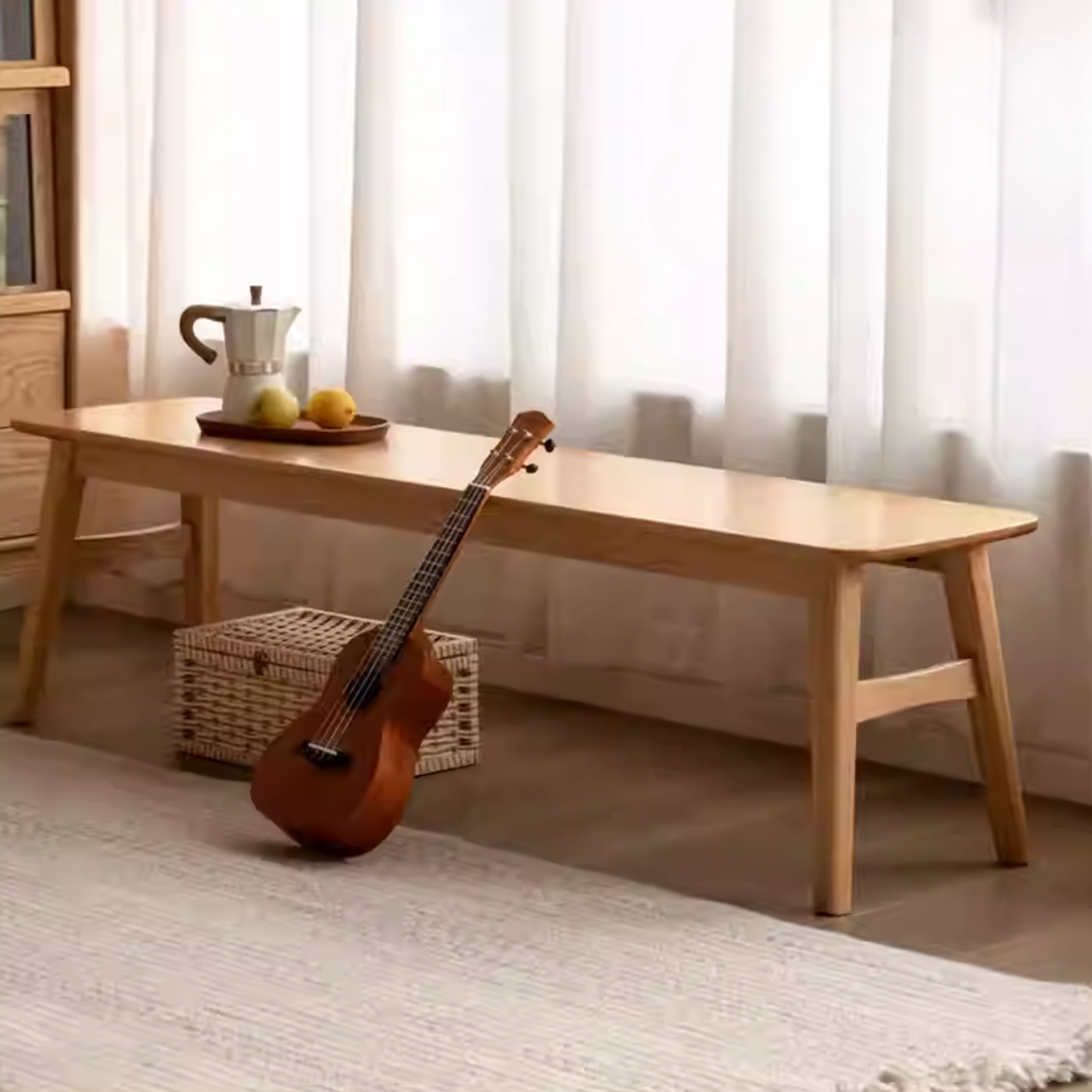 Solid Oak Wood Modern Long Bench - Stylish & Durable Entryway, Dining, or Living Room Seating Furniture