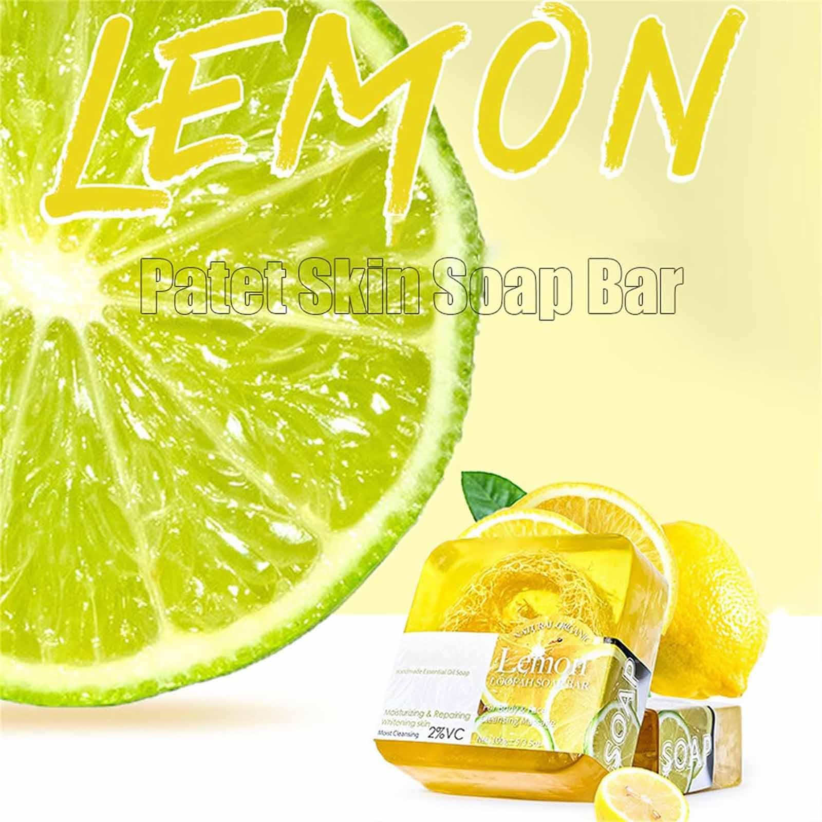 FUUZIO 2-Pack Patet Skin Brightening Lemon Soap Bar with Essential Oils - Exfoliating & Moisturizing Face & Body Cleanser for Glowing Skin - Perfect for Daily Skincare Routine & Spa Treatments