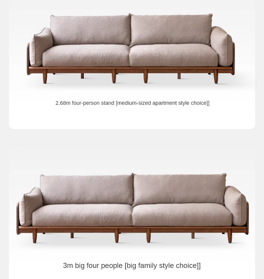 Oak Solid Wood Leather & Fabric Straight Sofa - Durable Modern Living Room Furniture for Home & Office