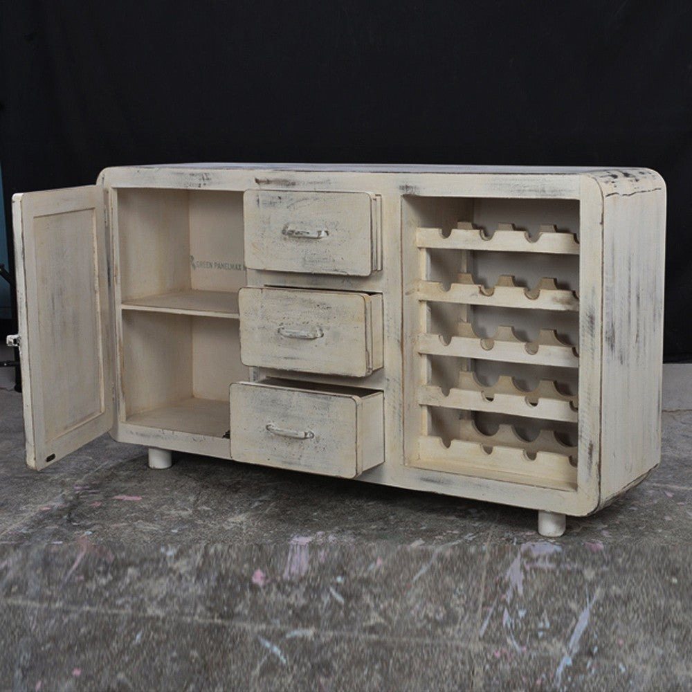 Premium Cromer Mango Wood Sideboard Buffet Hutch with Wine Rack - Large Rustic Kitchen Storage Cabinet for Dining Room & Home Decor - Perfect for Entertaining, Wine Display, and Extra Counter Space