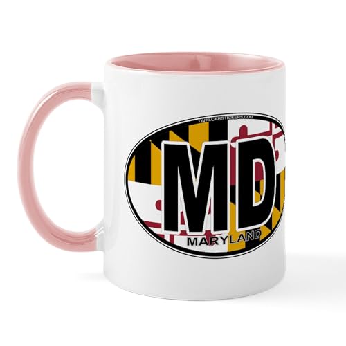 White/Pink Inside - Maryland MD Oval (W/Flag) Mug